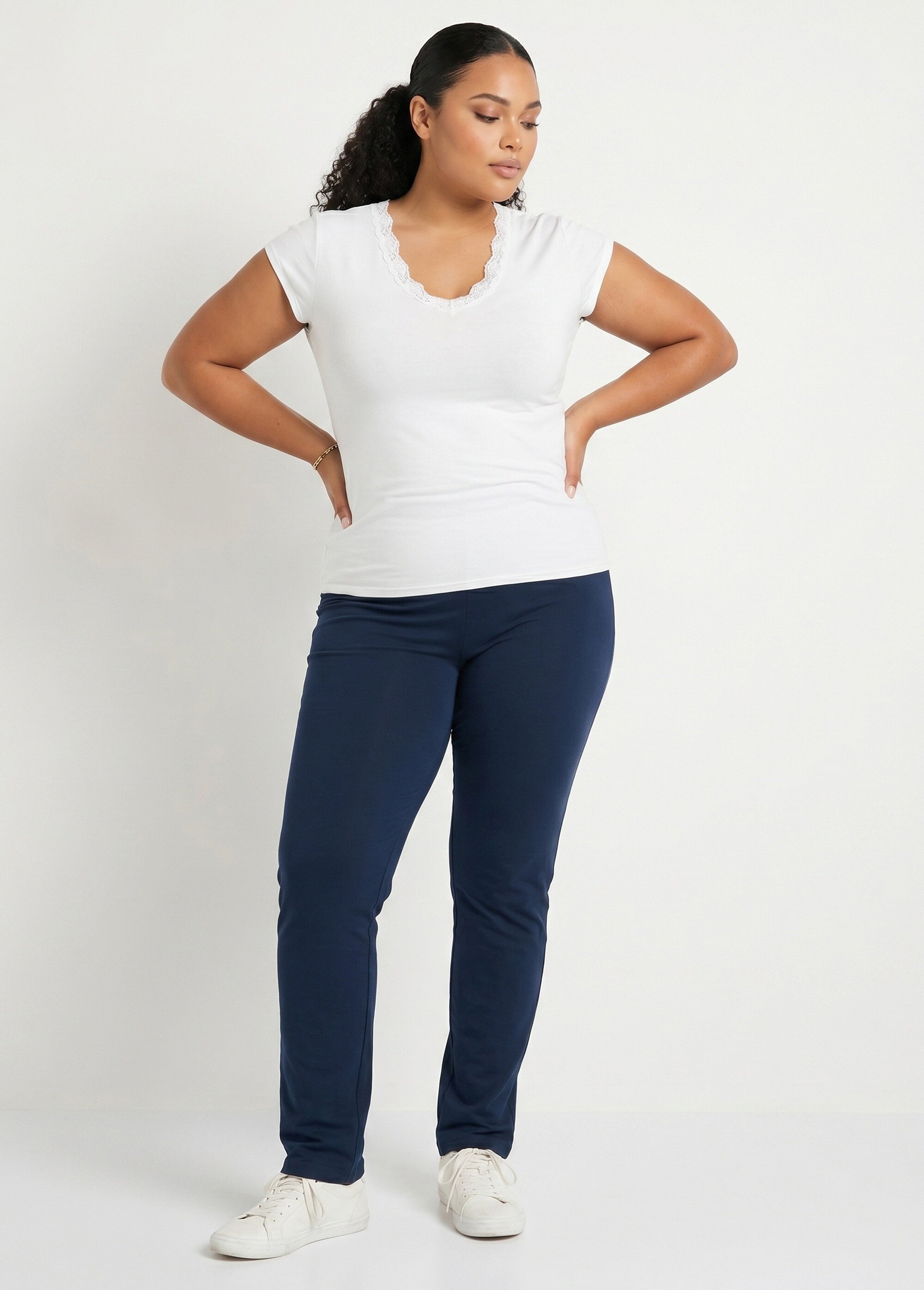 Legging taille élastiquée jersey coton Femme Grande Taille Bleu NOGENT SI1