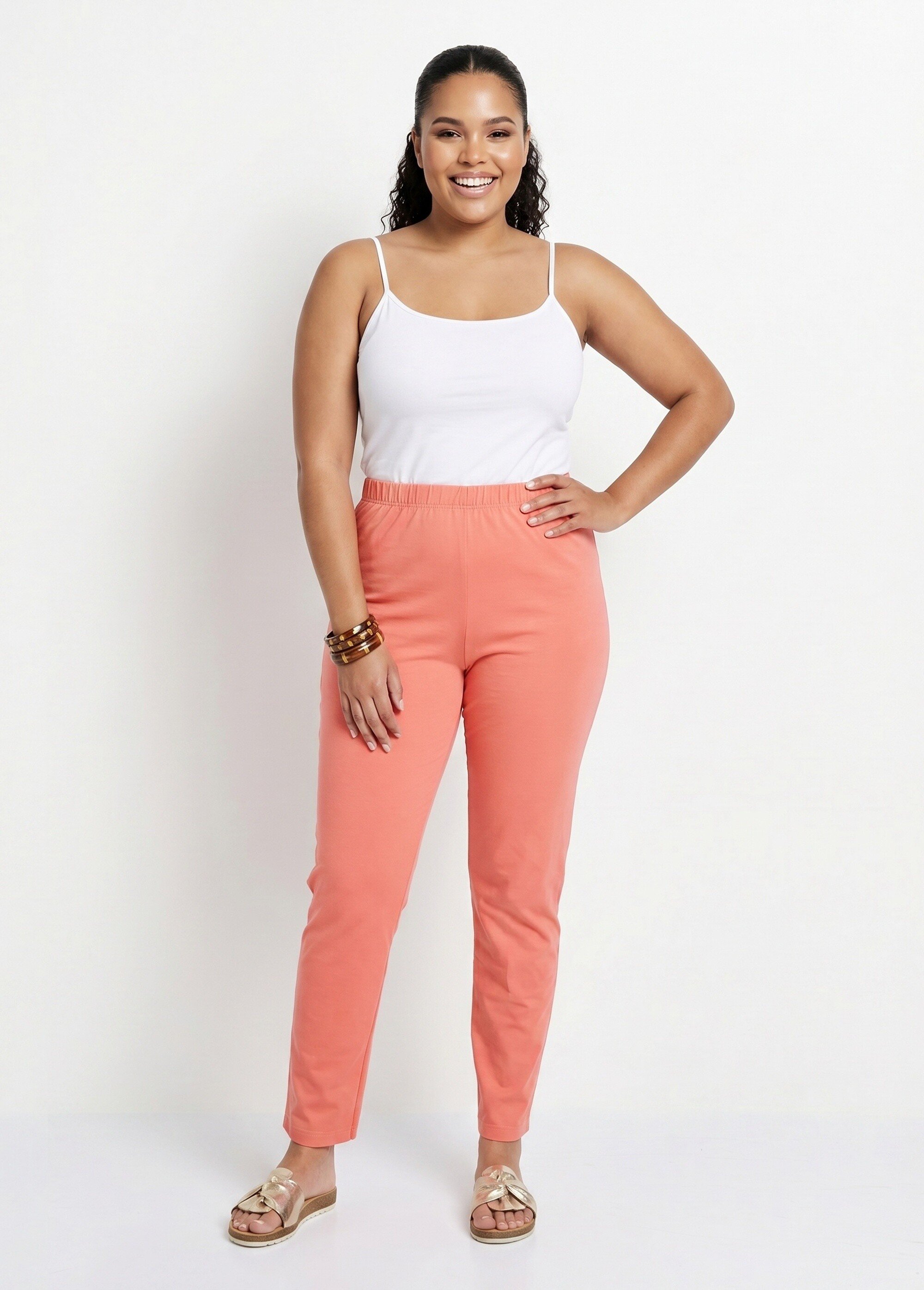 Legging taille élastiquée jersey coton Femme Grande Taille Rose NOGENT SI1