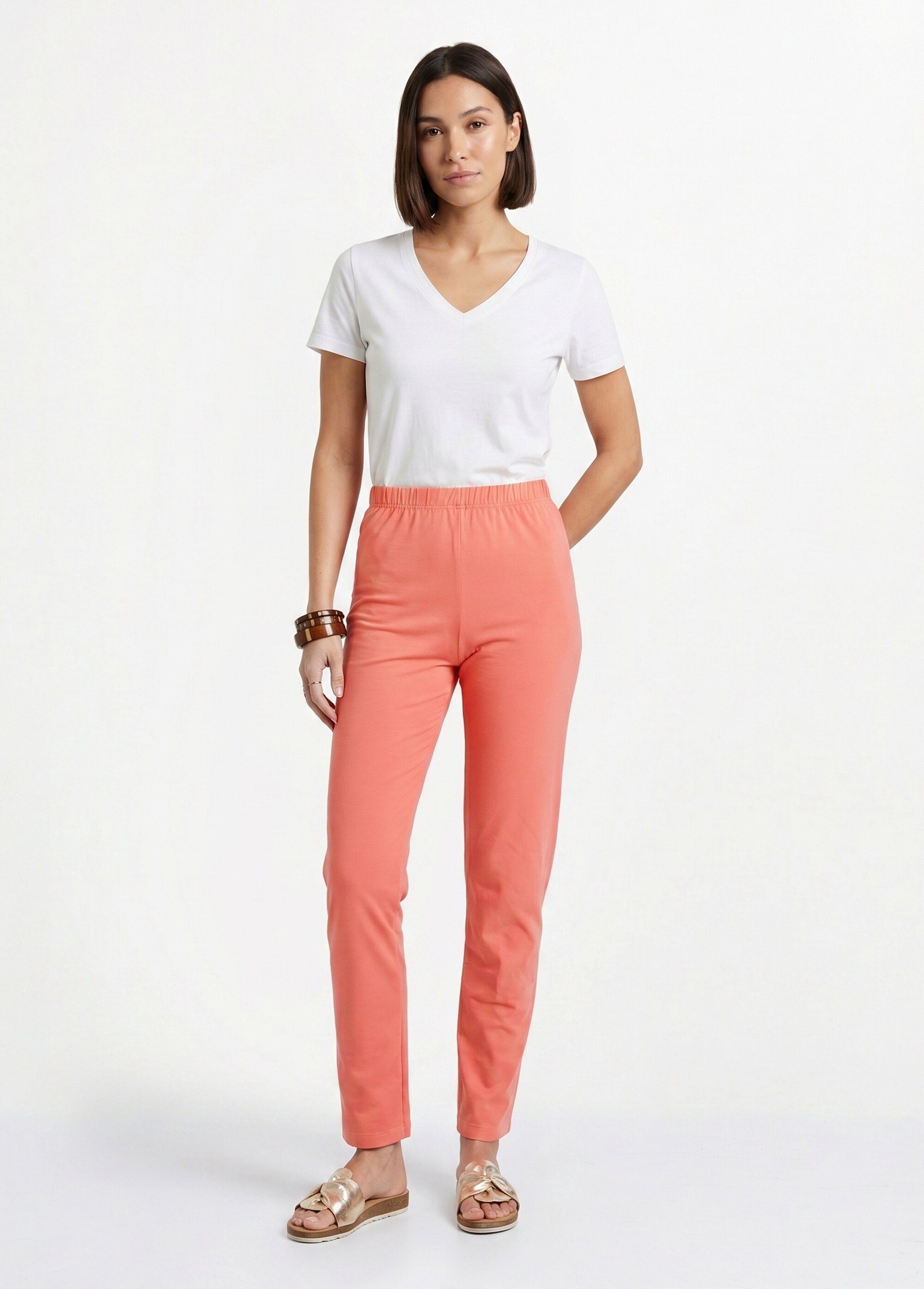 Legging taille élastiquée jersey coton Femme Rose NOGENT SI1