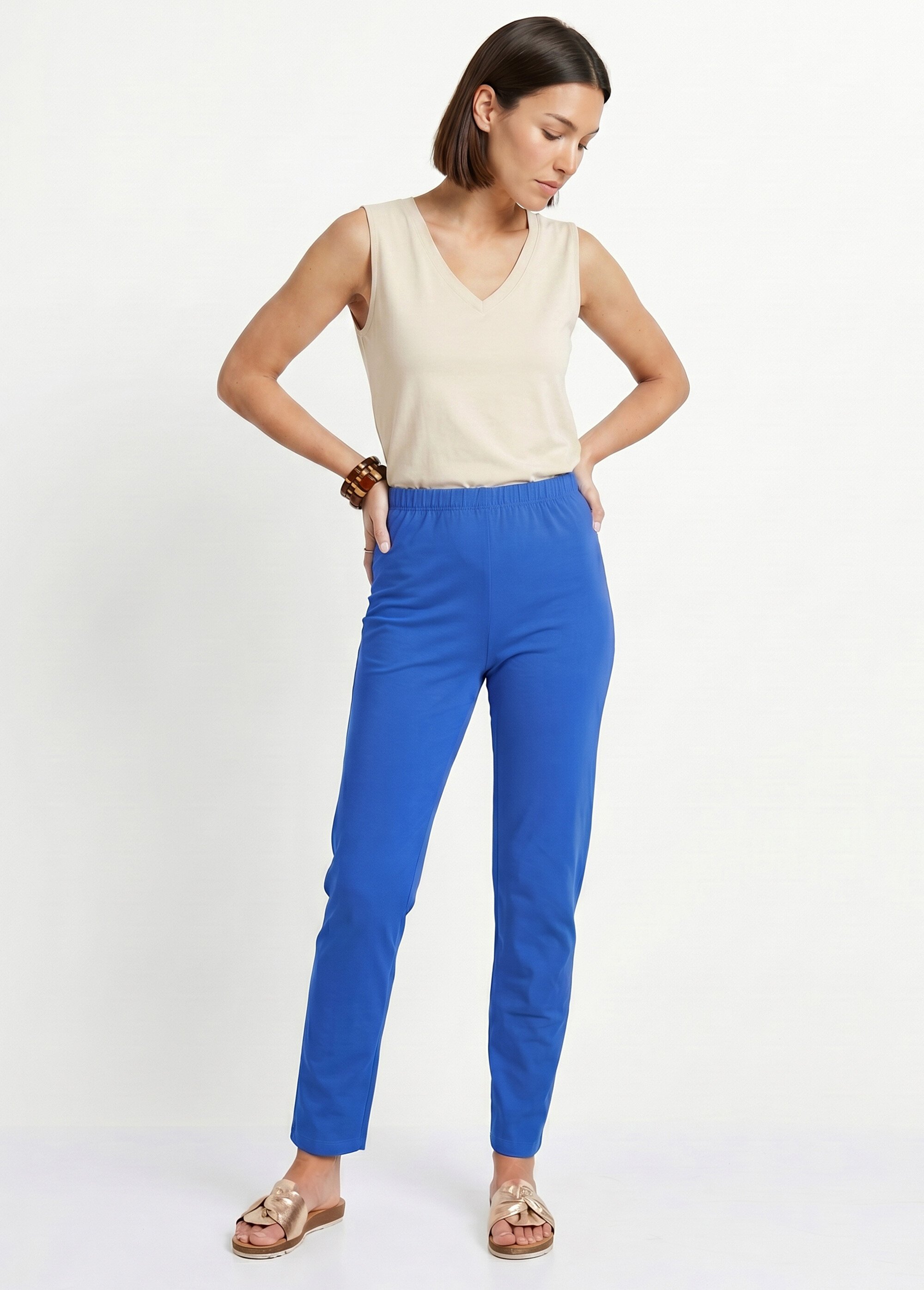 Legging taille élastiquée jersey coton Femme Bleu NOGENT MV1