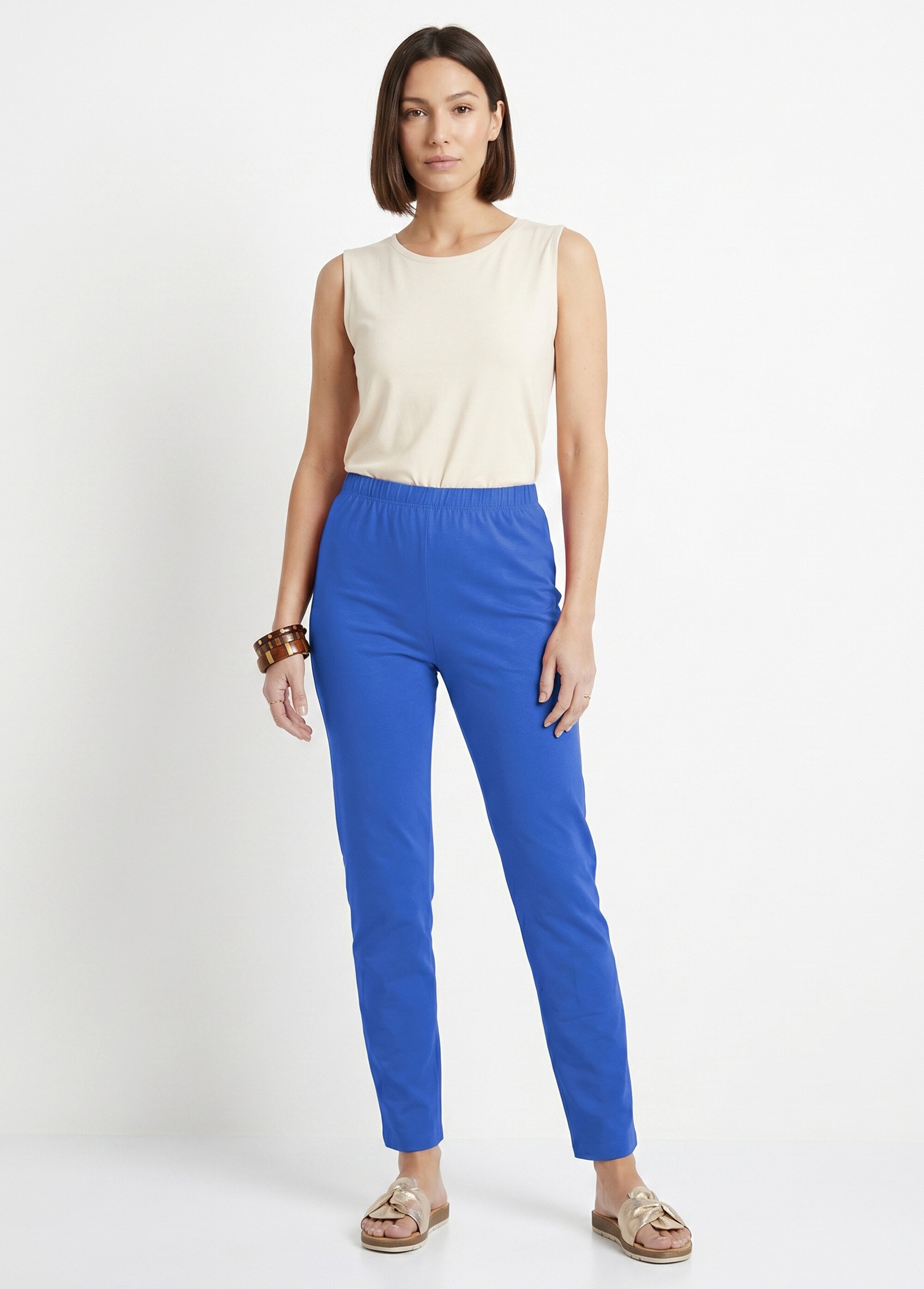 Legging taille élastiquée jersey coton Femme Bleu NOGENT SI1