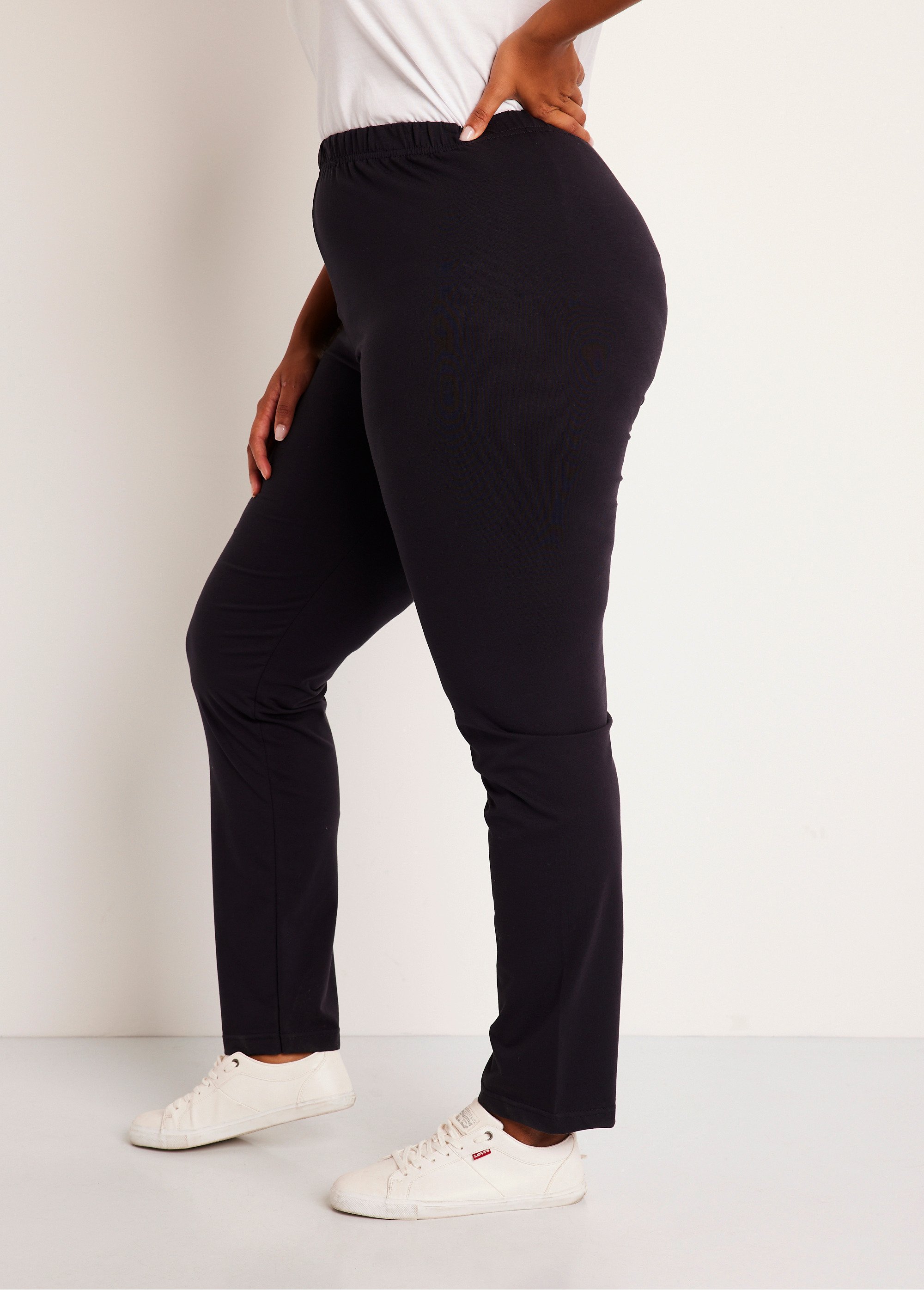 Legging taille élastiquée jersey coton Femme Grande Taille Noir NOGENT DR1