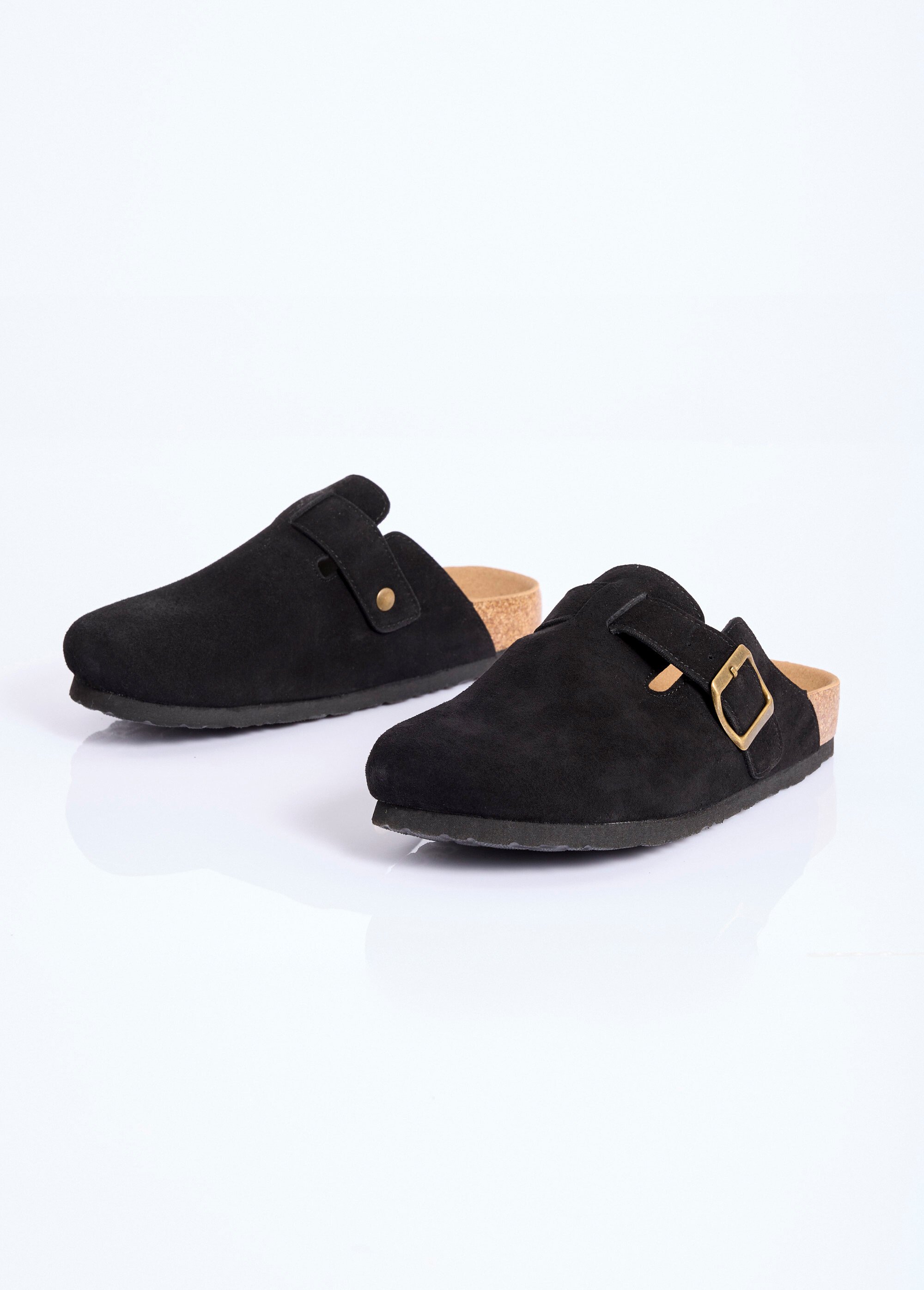Mules sabots anatomiques en suédine Femme Noir COV23-78 DE1