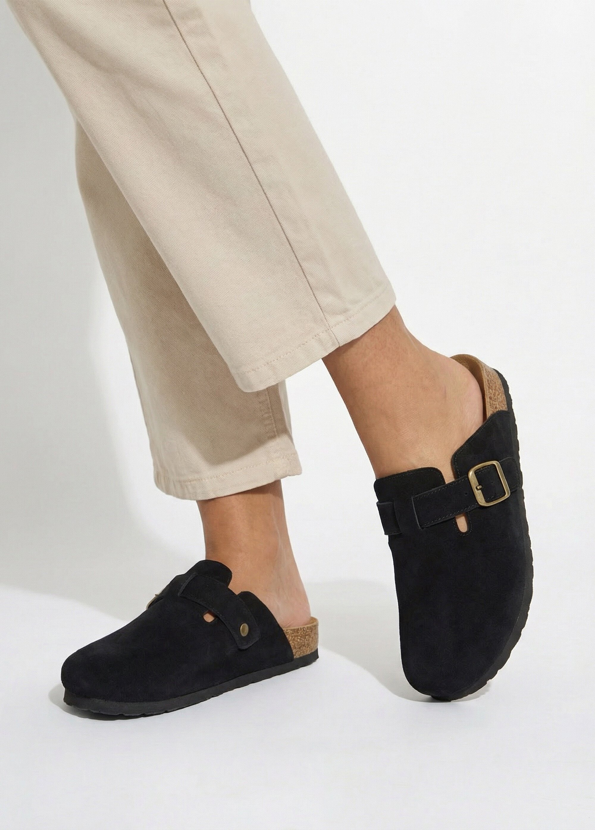 Mules sabots anatomiques en suédine Femme Noir COV23-78 SI1