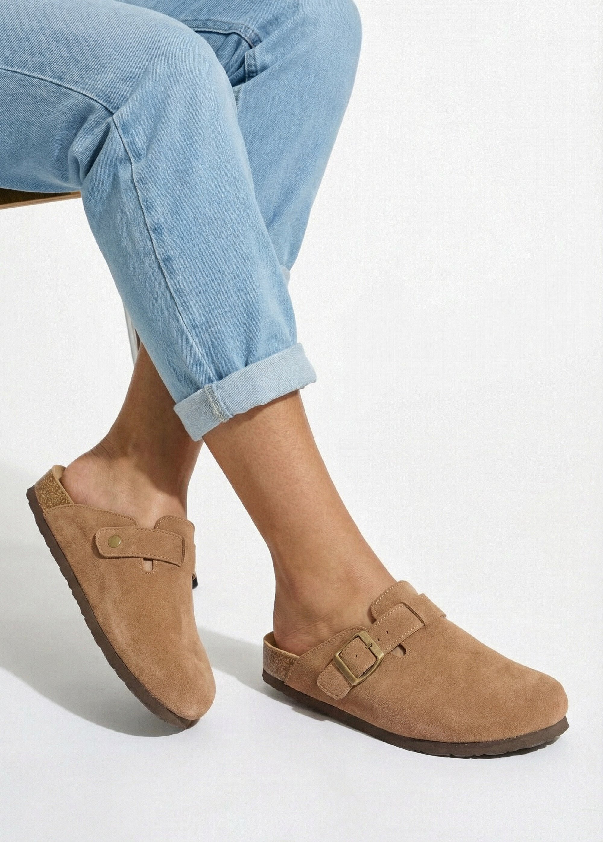 Mules sabots anatomiques en suédine Femme Marron COV23-78 SI1