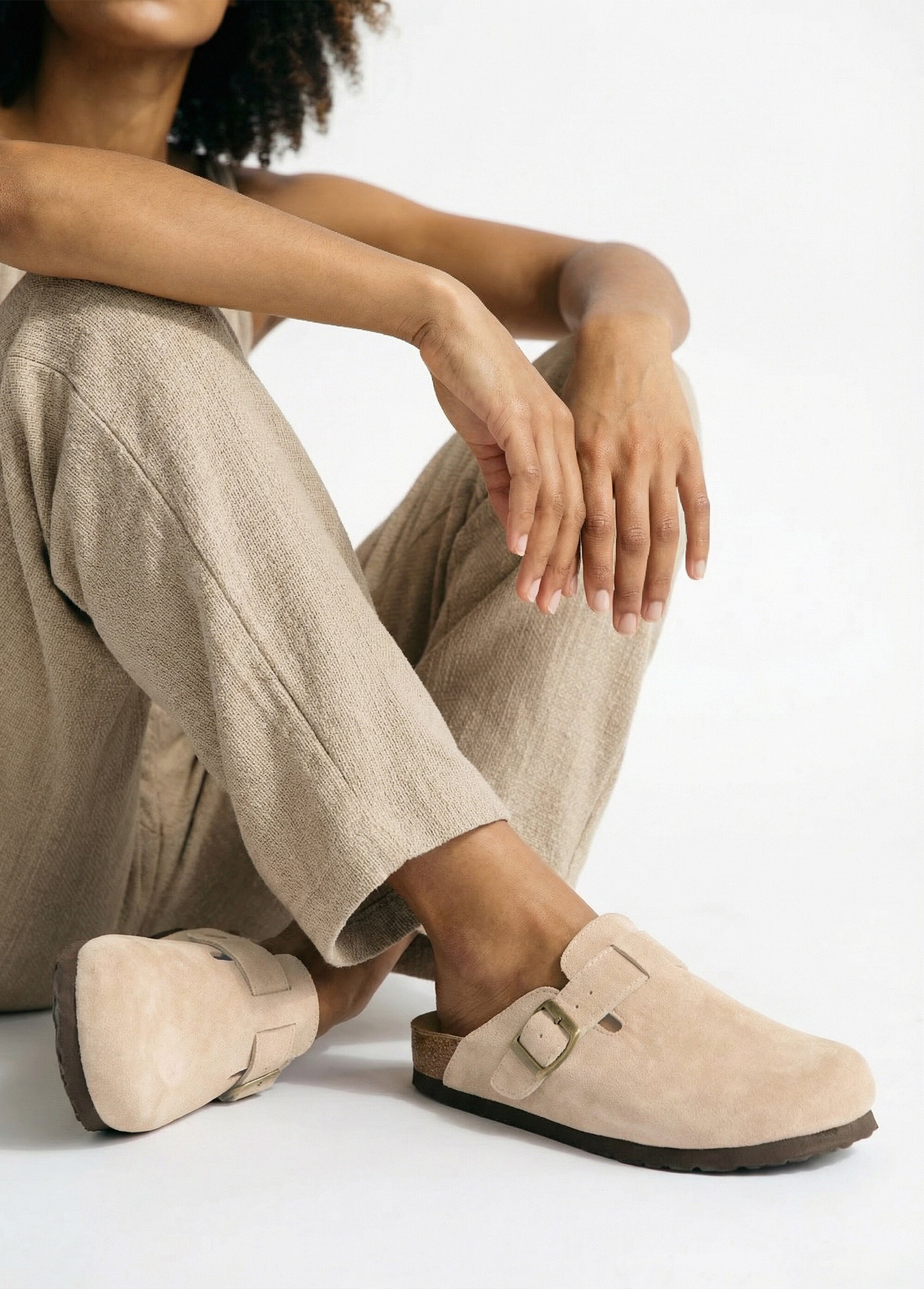 Mules sabots anatomiques en suédine Femme Beige COV23-78 SI1