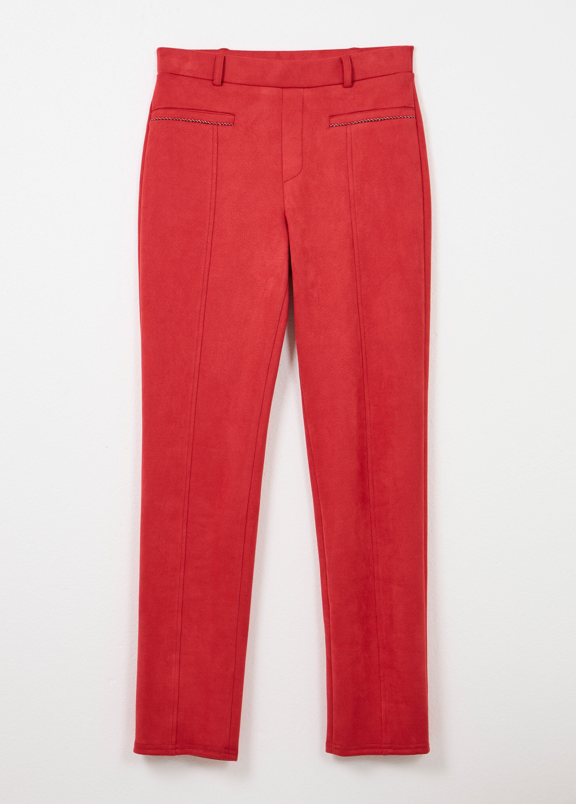 Pantalon droit tissu suédé ceinture élastiquée ventre plat Femme Rouge NALIA AP1