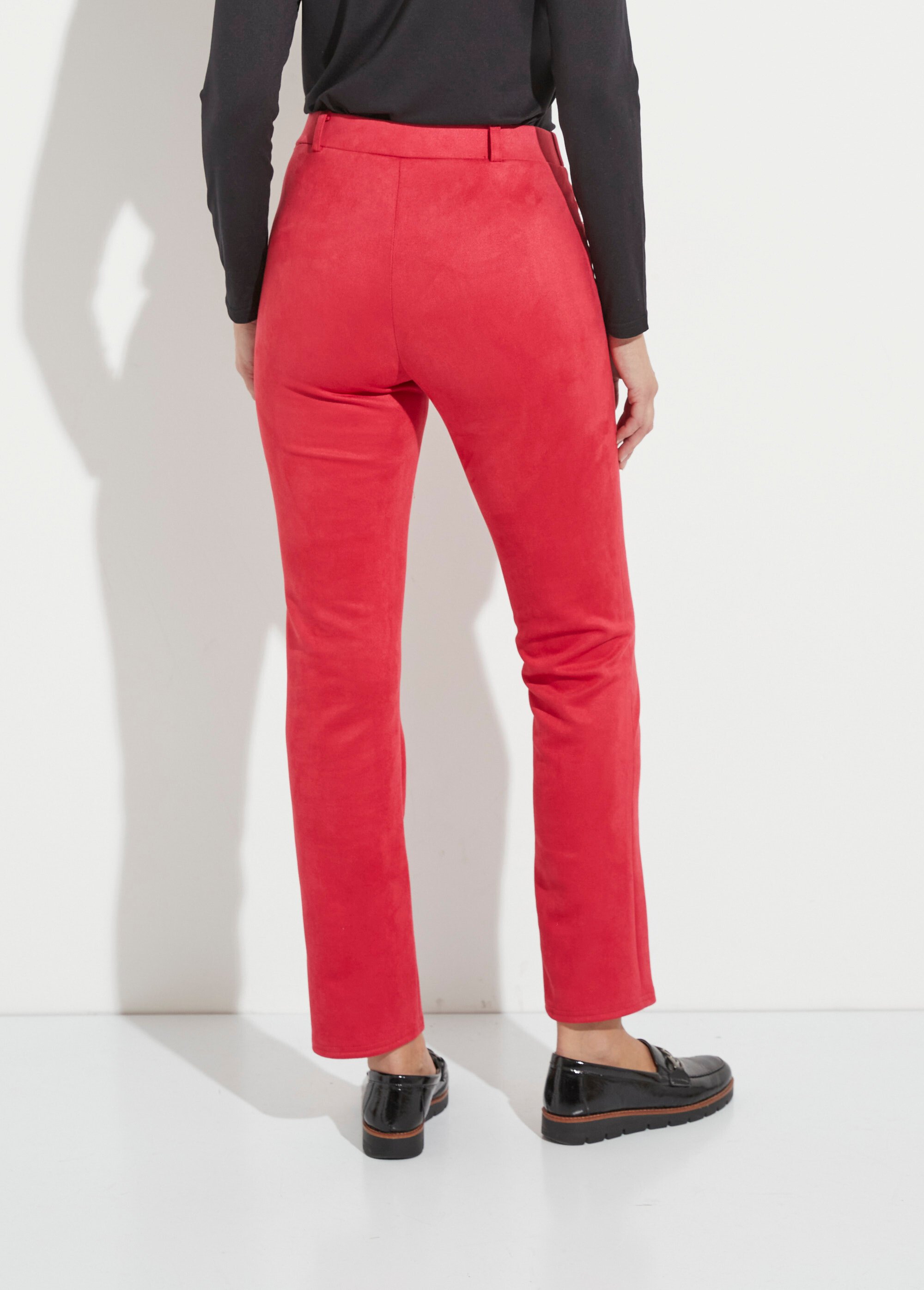 Pantalon droit tissu suédé ceinture élastiquée ventre plat Femme Rouge NALIA DO1