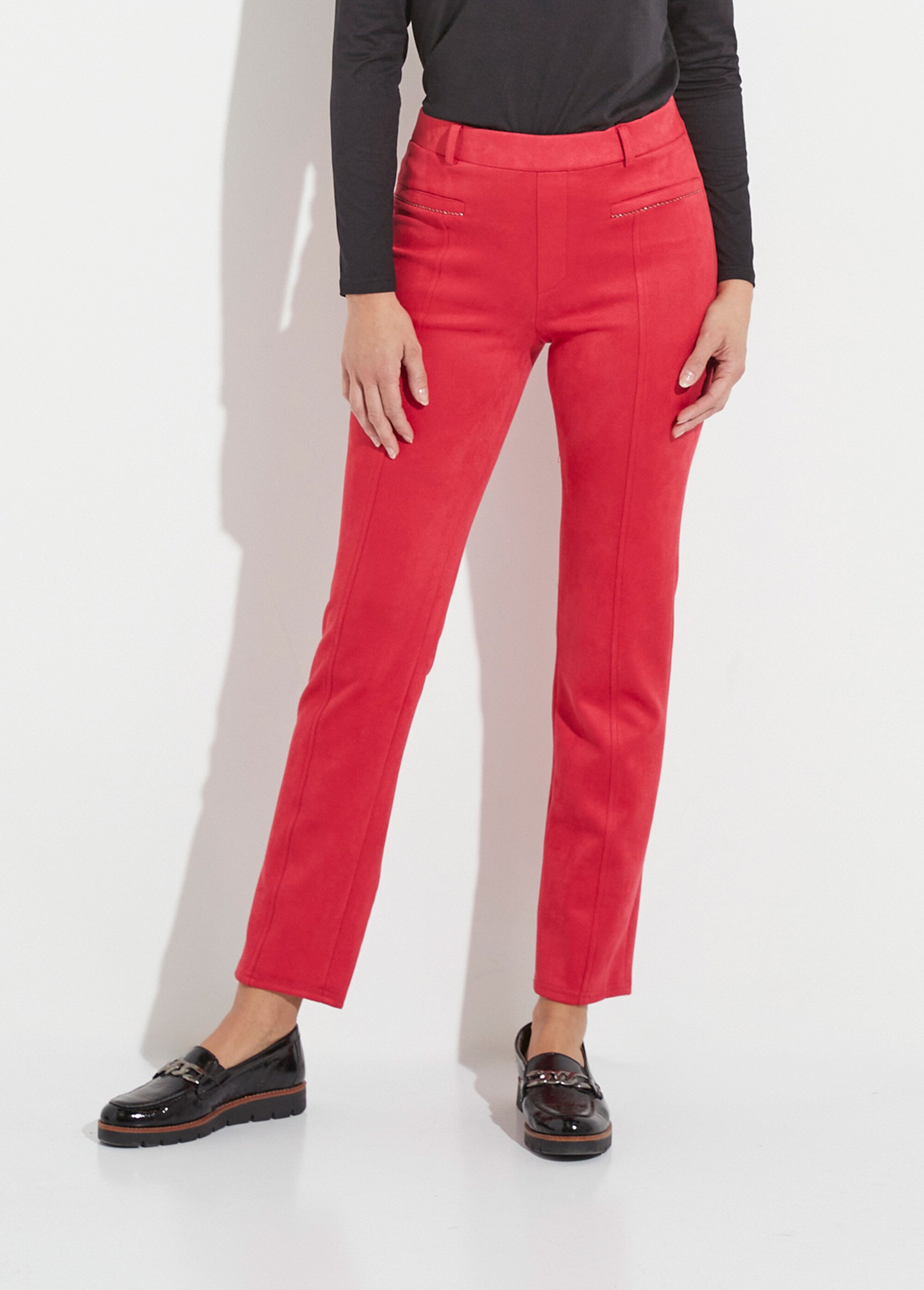 Pantalon droit tissu suédé ceinture élastiquée ventre plat Femme Rouge NALIA FA1