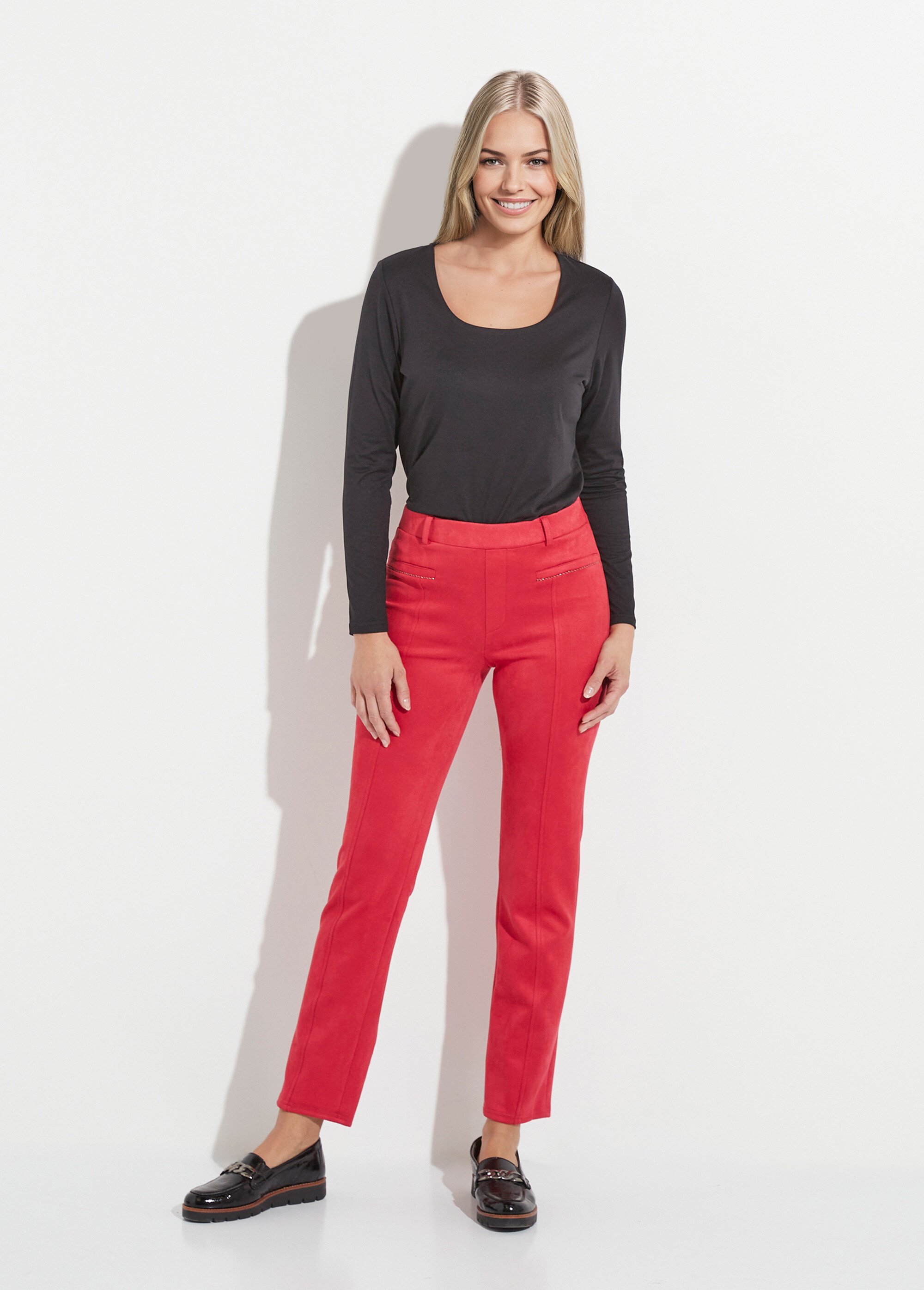 Pantalon droit tissu suédé ceinture élastiquée ventre plat Femme Rouge NALIA SF1