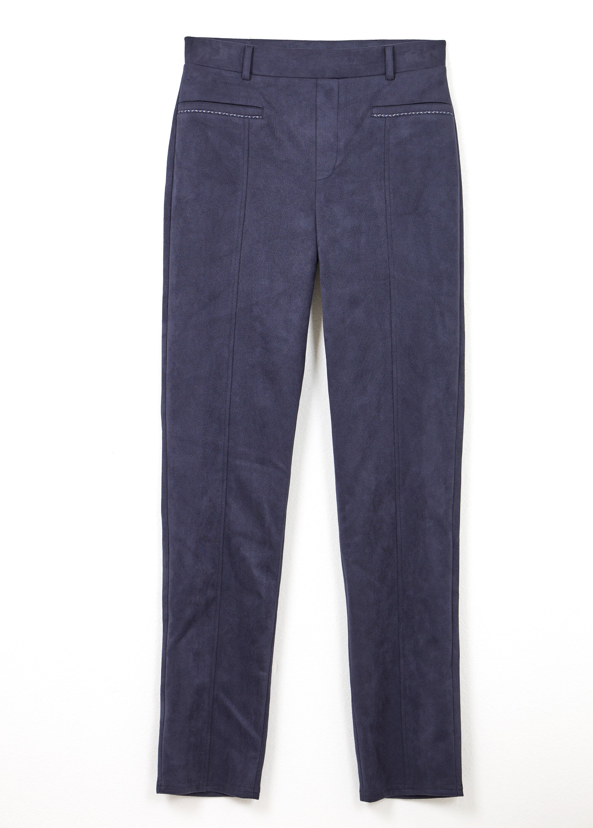 Pantalon droit tissu suédé ceinture élastiquée ventre plat Femme Bleu NALIA AP1