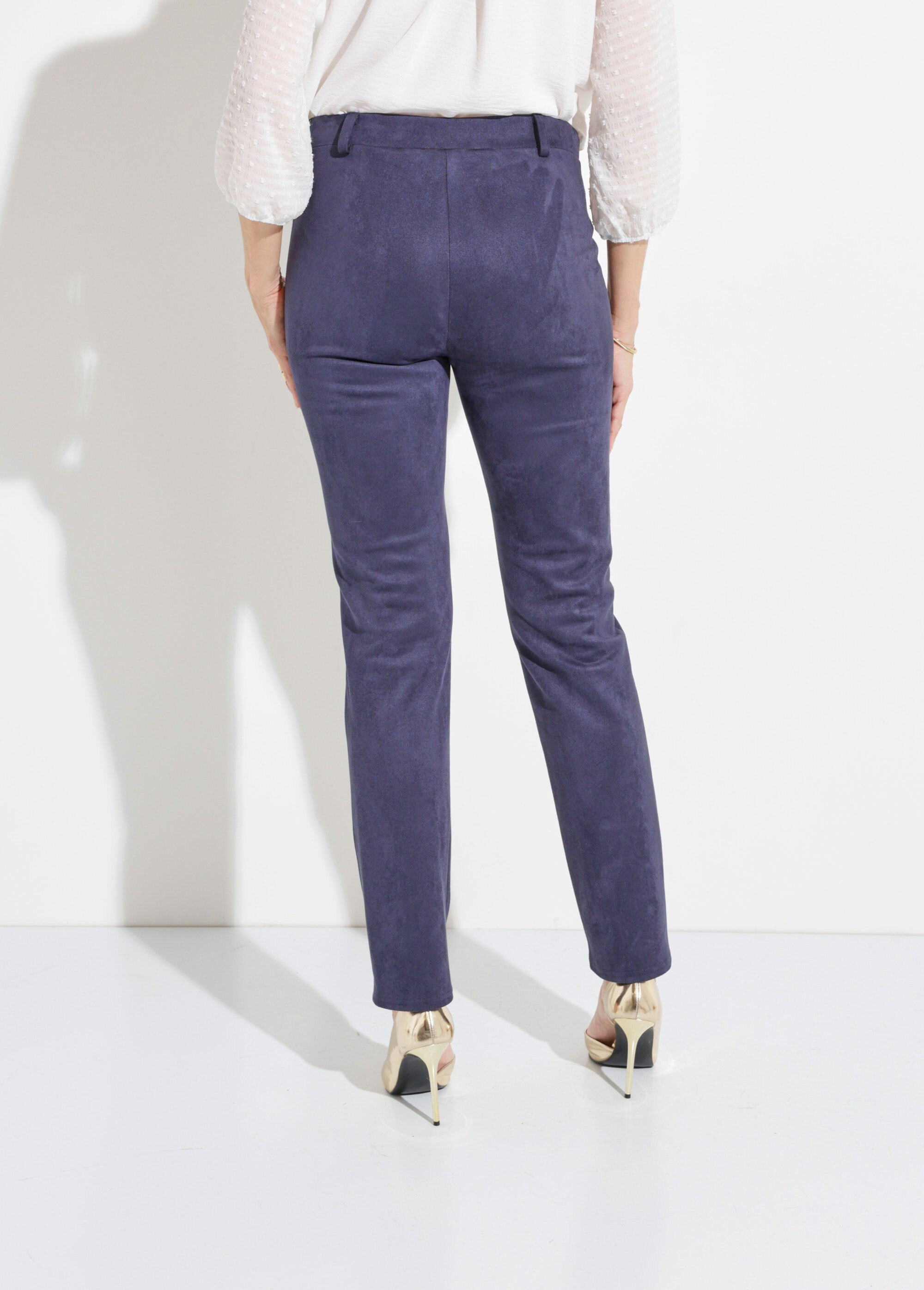 Pantalon droit tissu suédé ceinture élastiquée ventre plat Femme Bleu NALIA DO1