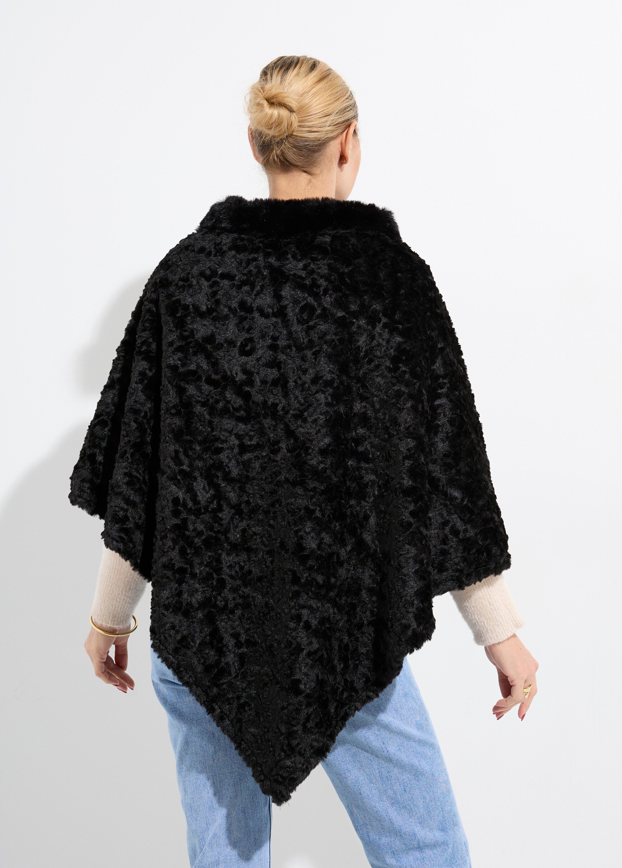 Poncho col montant en polaire façon sherpa Femme Noir NES180POW2402 DO1