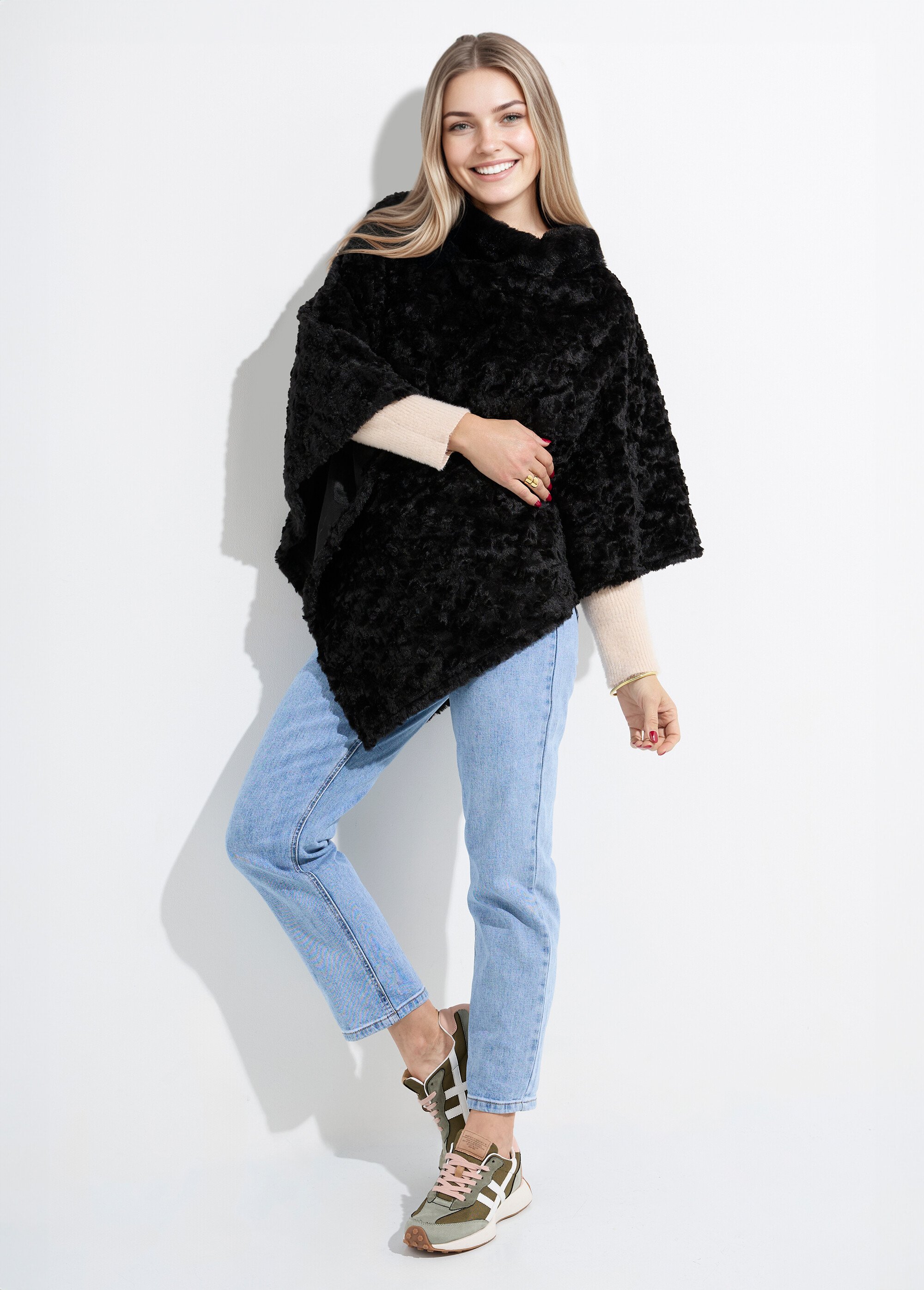Poncho col montant en polaire façon sherpa Femme Noir NES180POW2402 SI1