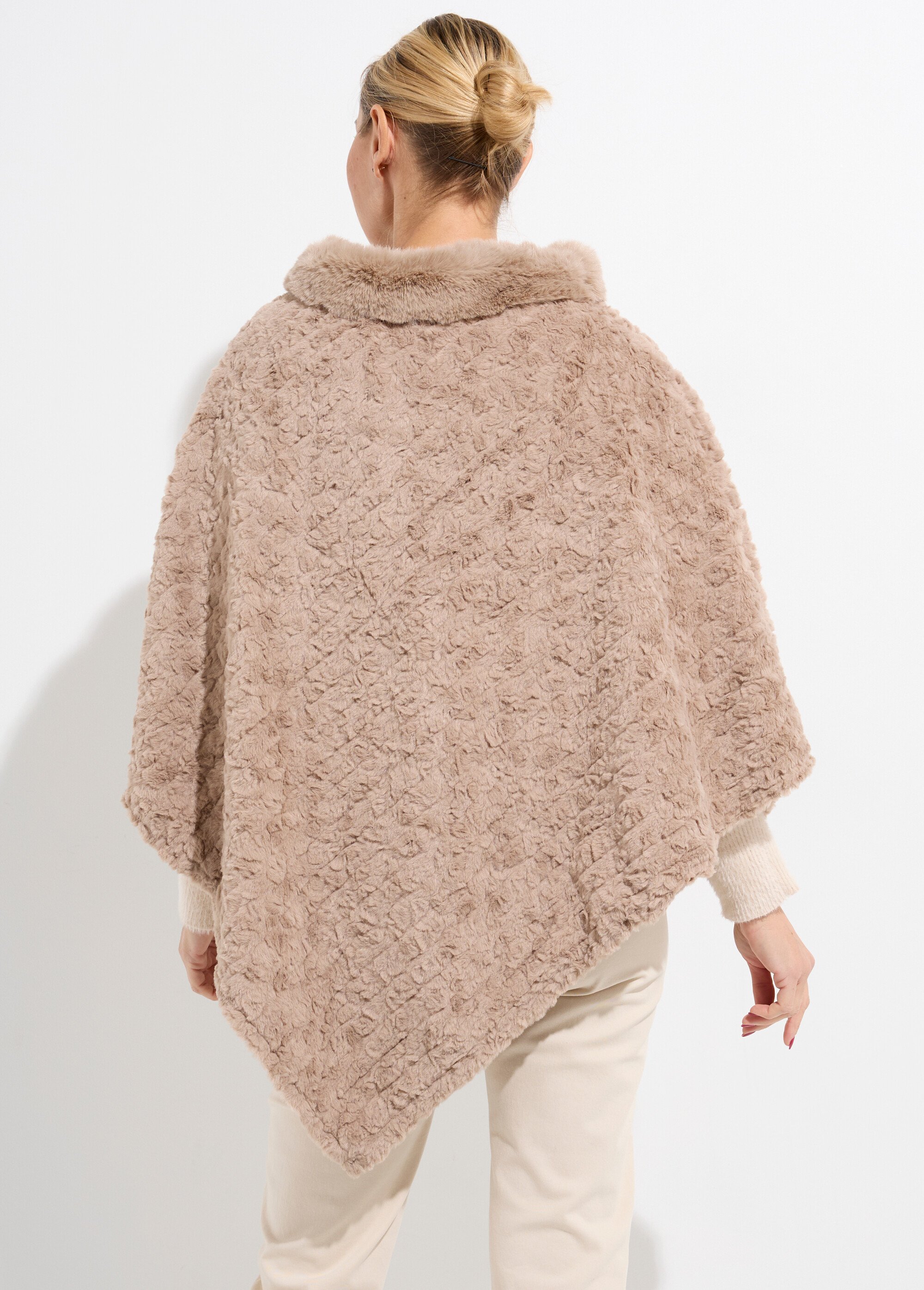 Poncho col montant en polaire façon sherpa Femme Marron NES180POW2402 DO1