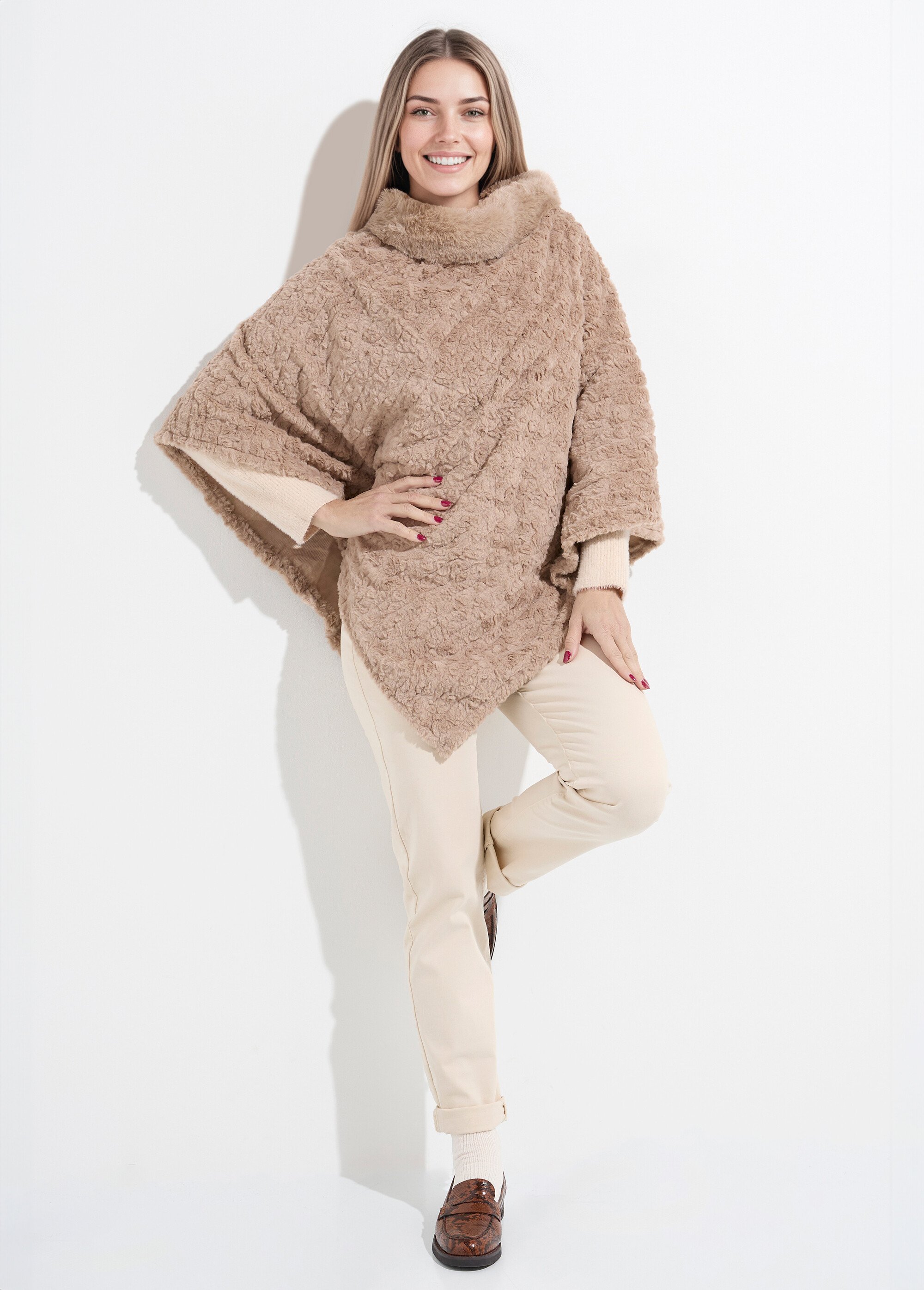 Poncho col montant en polaire façon sherpa Femme Marron NES180POW2402 SI1