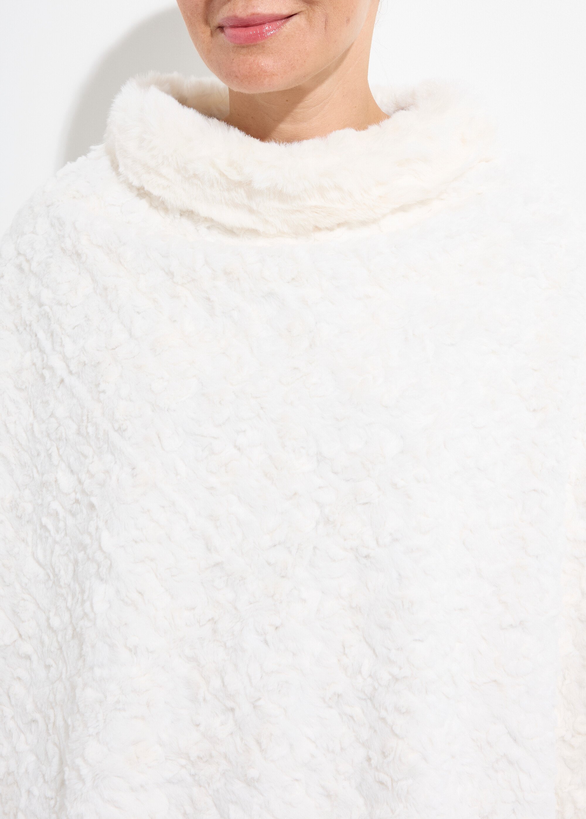 Poncho col montant en polaire façon sherpa Femme Beige NES180POW2402 DE1