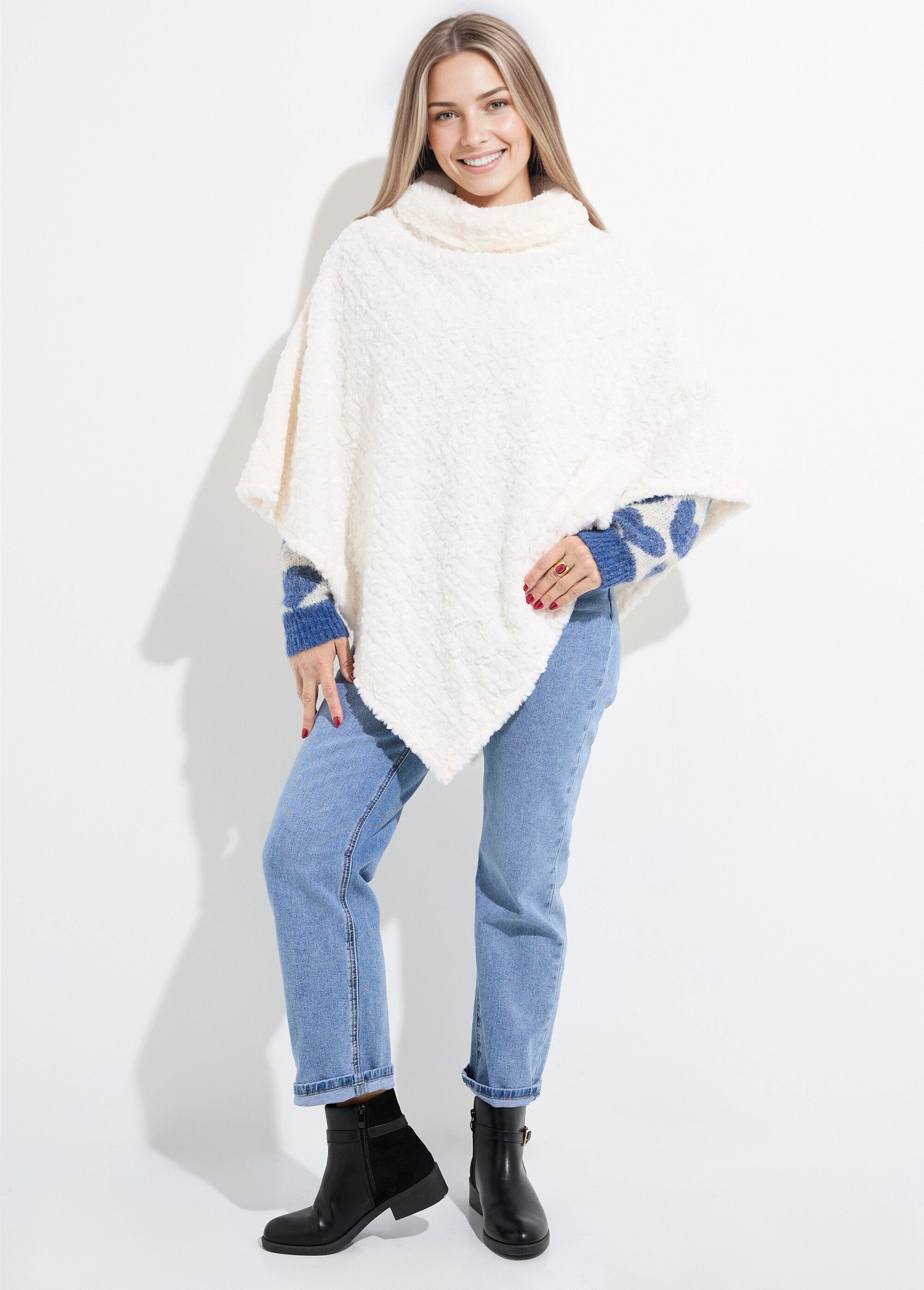 Poncho col montant en polaire façon sherpa Femme Beige NES180POW2402 SF1