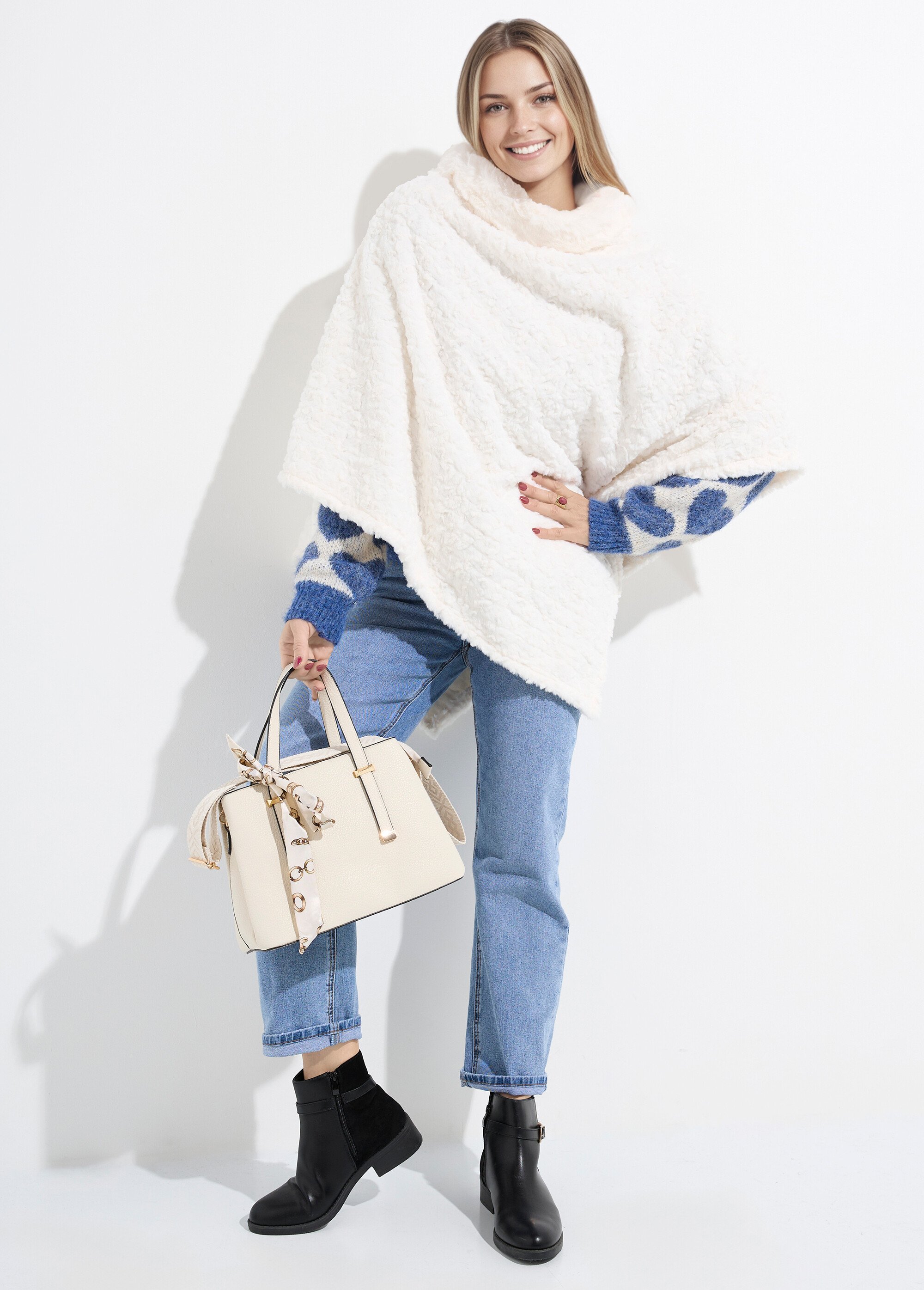 Poncho col montant en polaire façon sherpa Femme Beige NES180POW2402 SI1