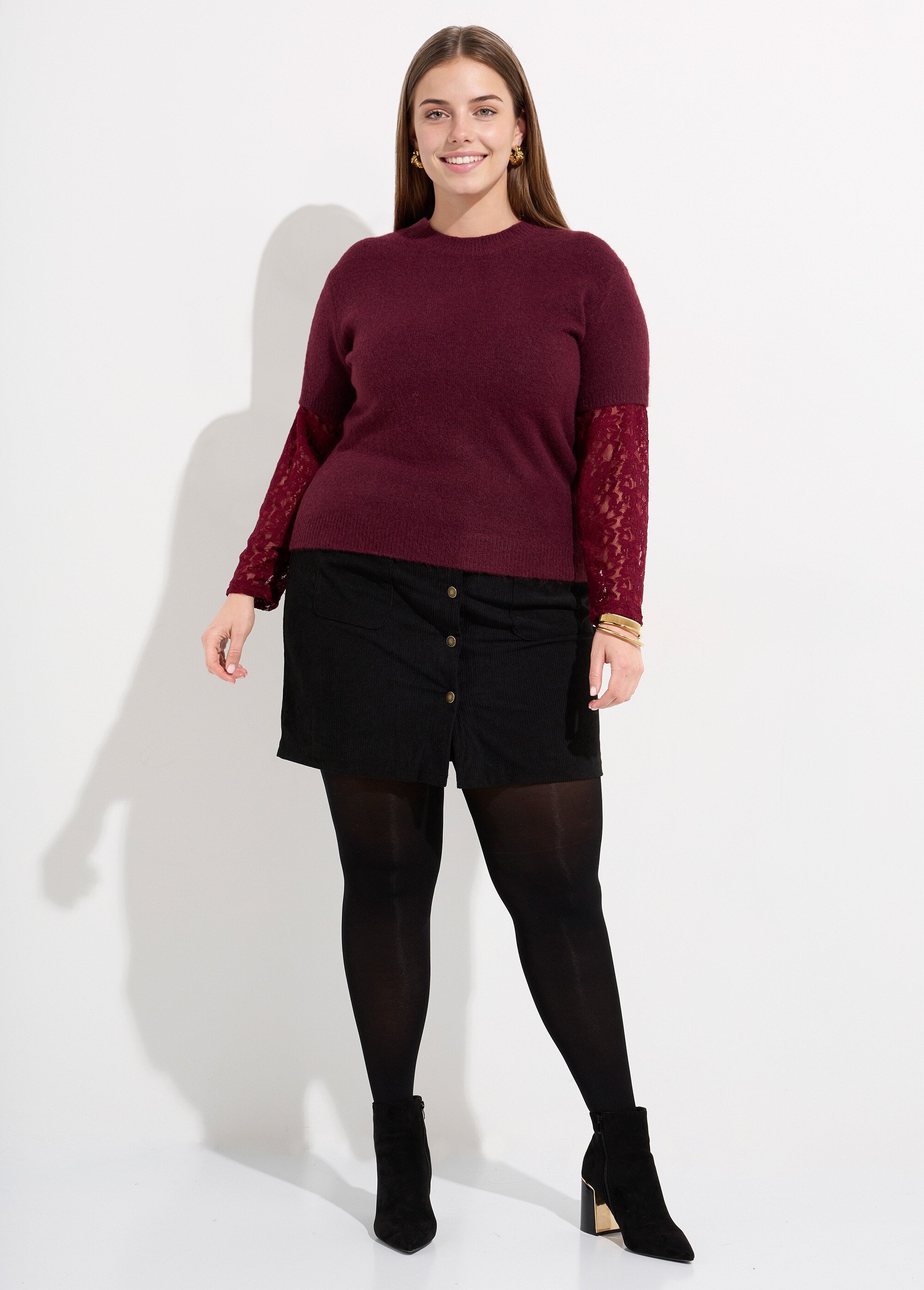 Pull chaud avec laine, manches dentelle Femme Grande Taille Rouge MA-F73013-5 SF1