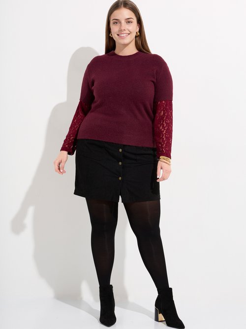 Pull chaud avec laine, manches dentelle Femme Grande Taille Rouge MA-F73013-5 SF1