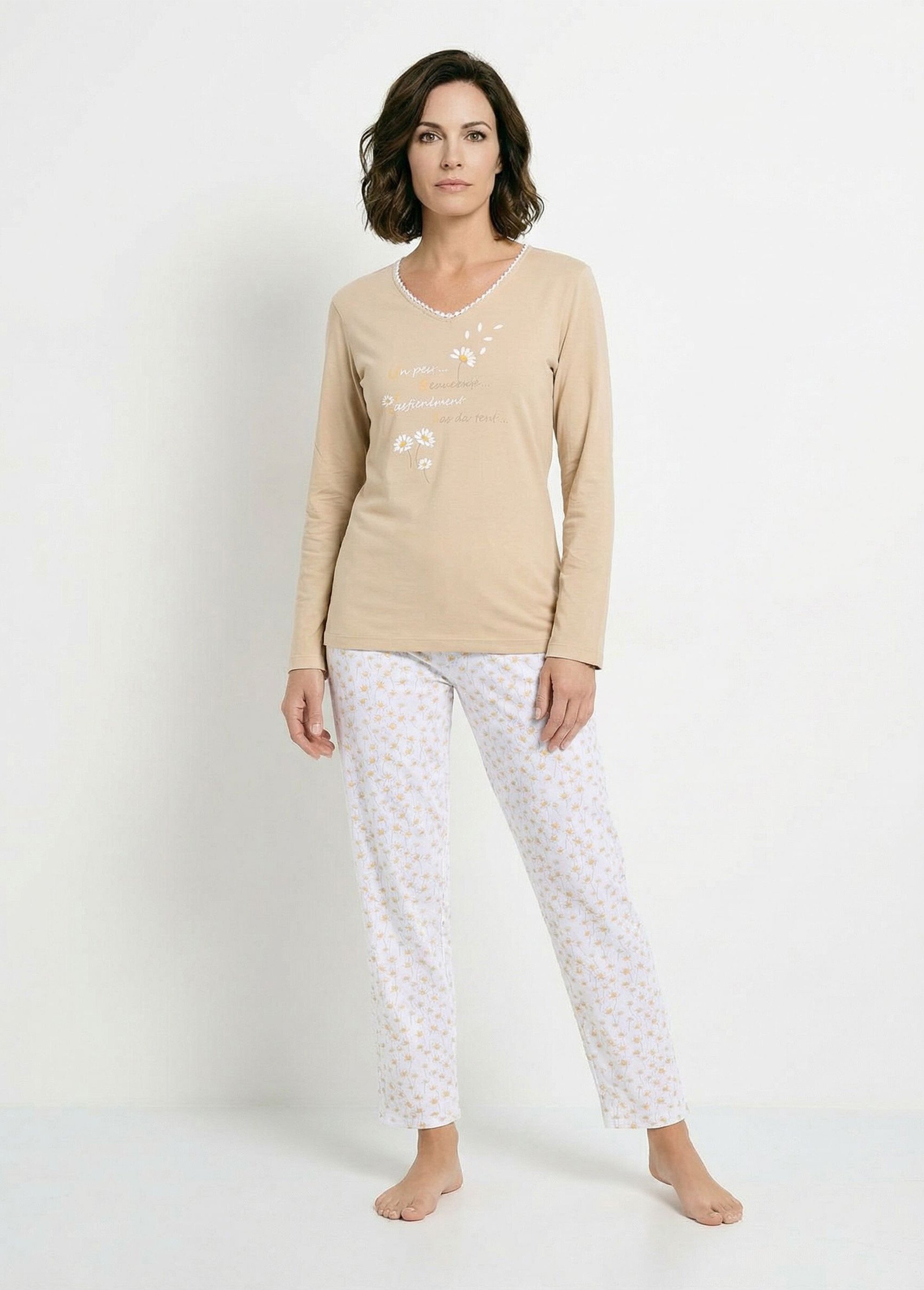 Pyjama coton imprimé pâquerettes Femme Beige SALTO FA1