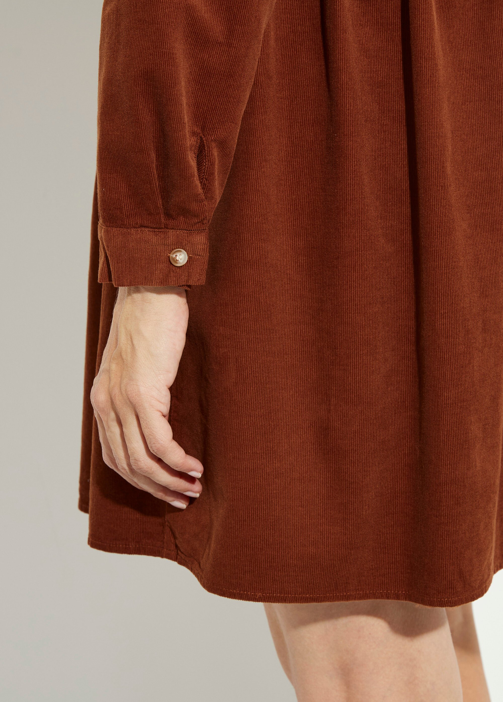 Robe chemisier en velours taille plissée Femme Marron IA-R5932 DE2