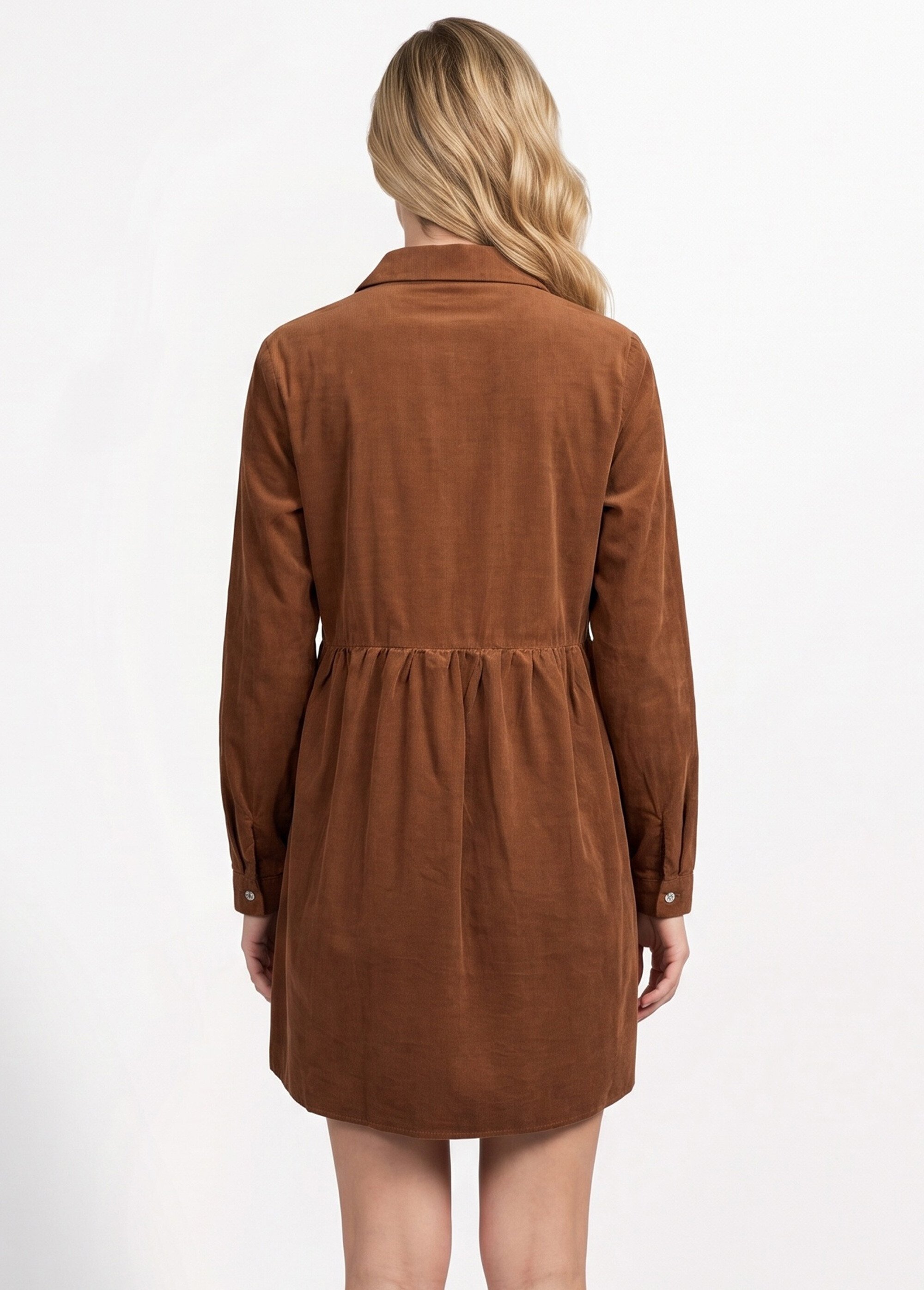 Robe chemisier en velours taille plissée