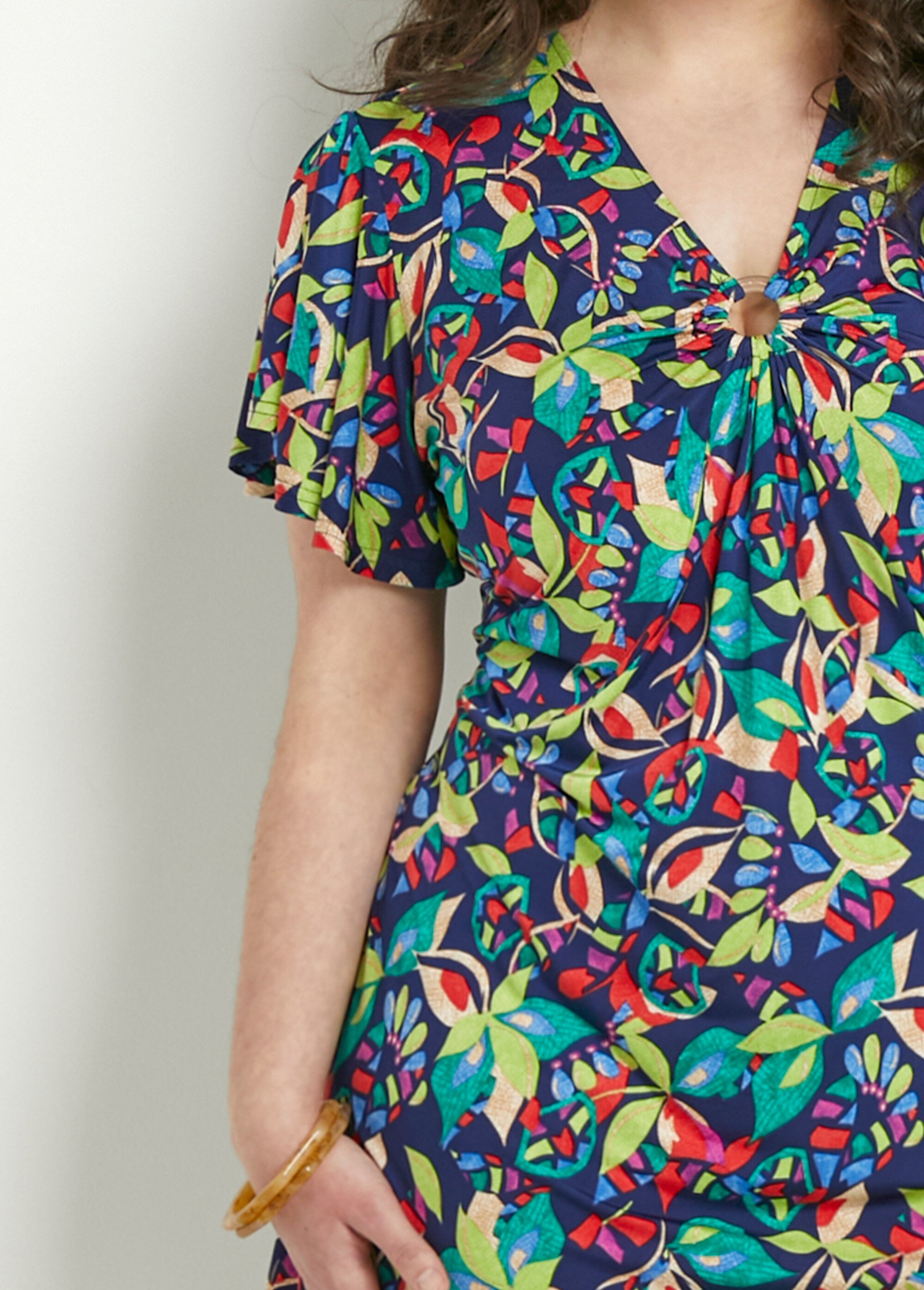 Robe évasée courte imprimé multicolore