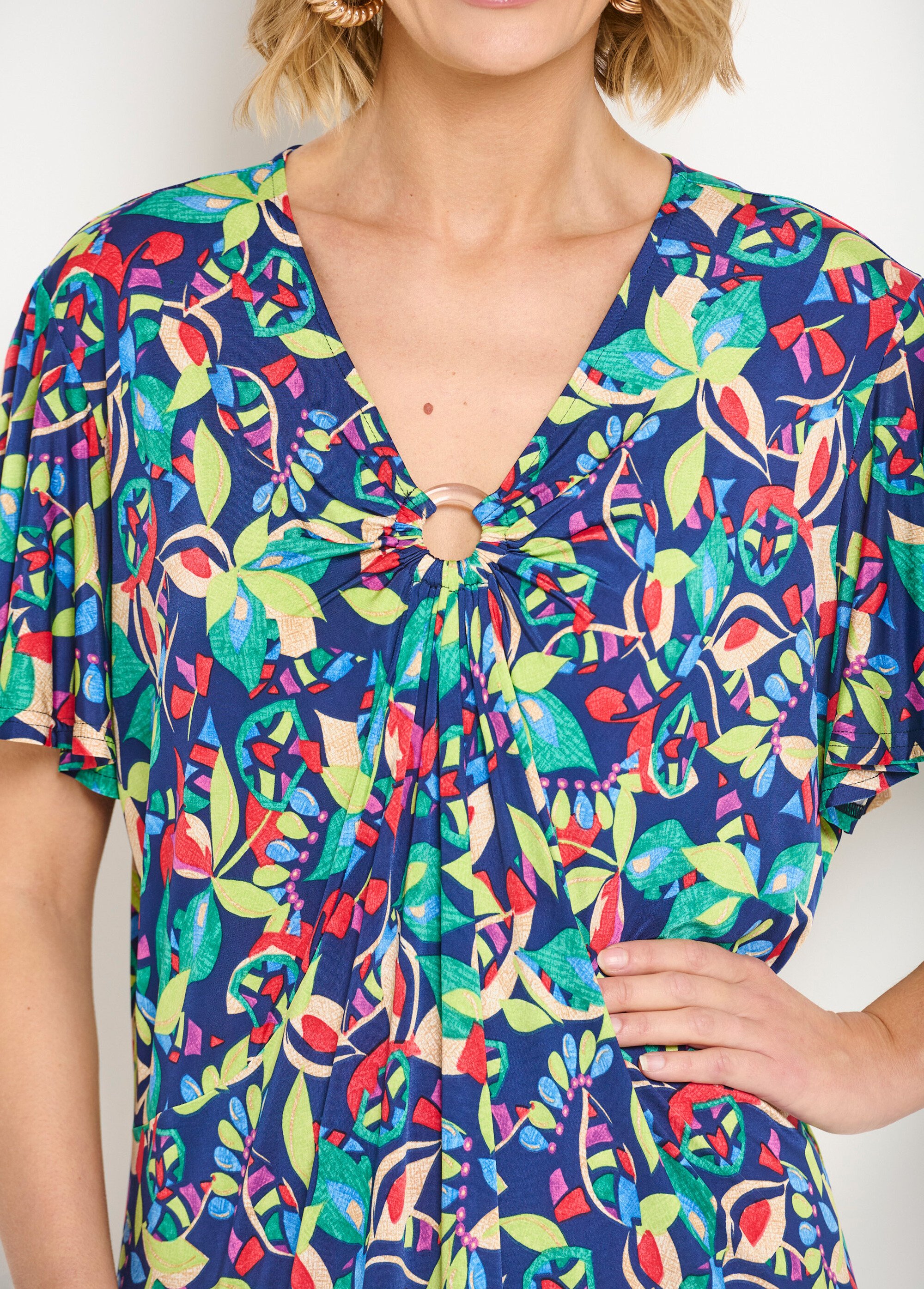 Robe évasée courte imprimé multicolore