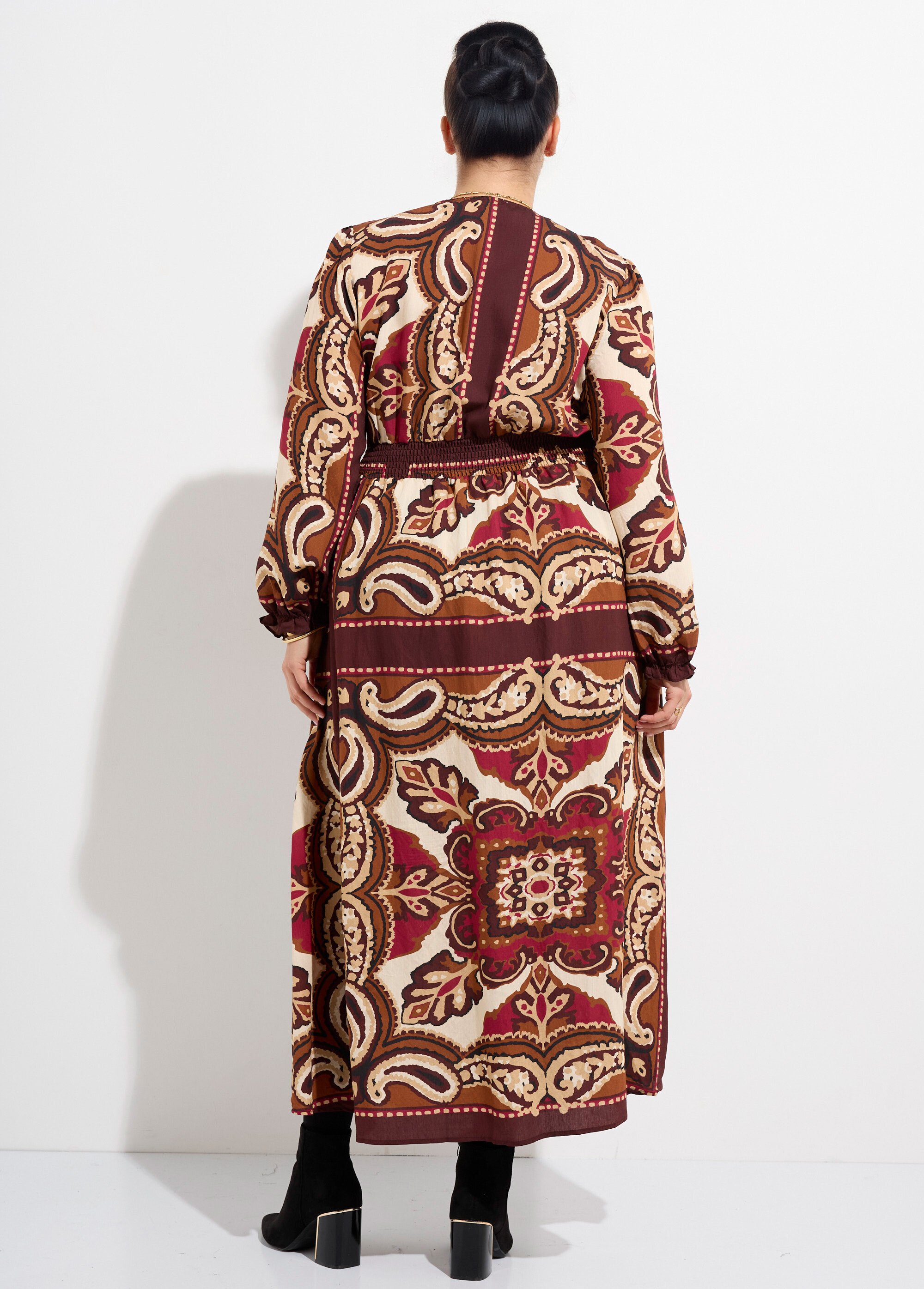 Robe longue col V inspiration ethnique