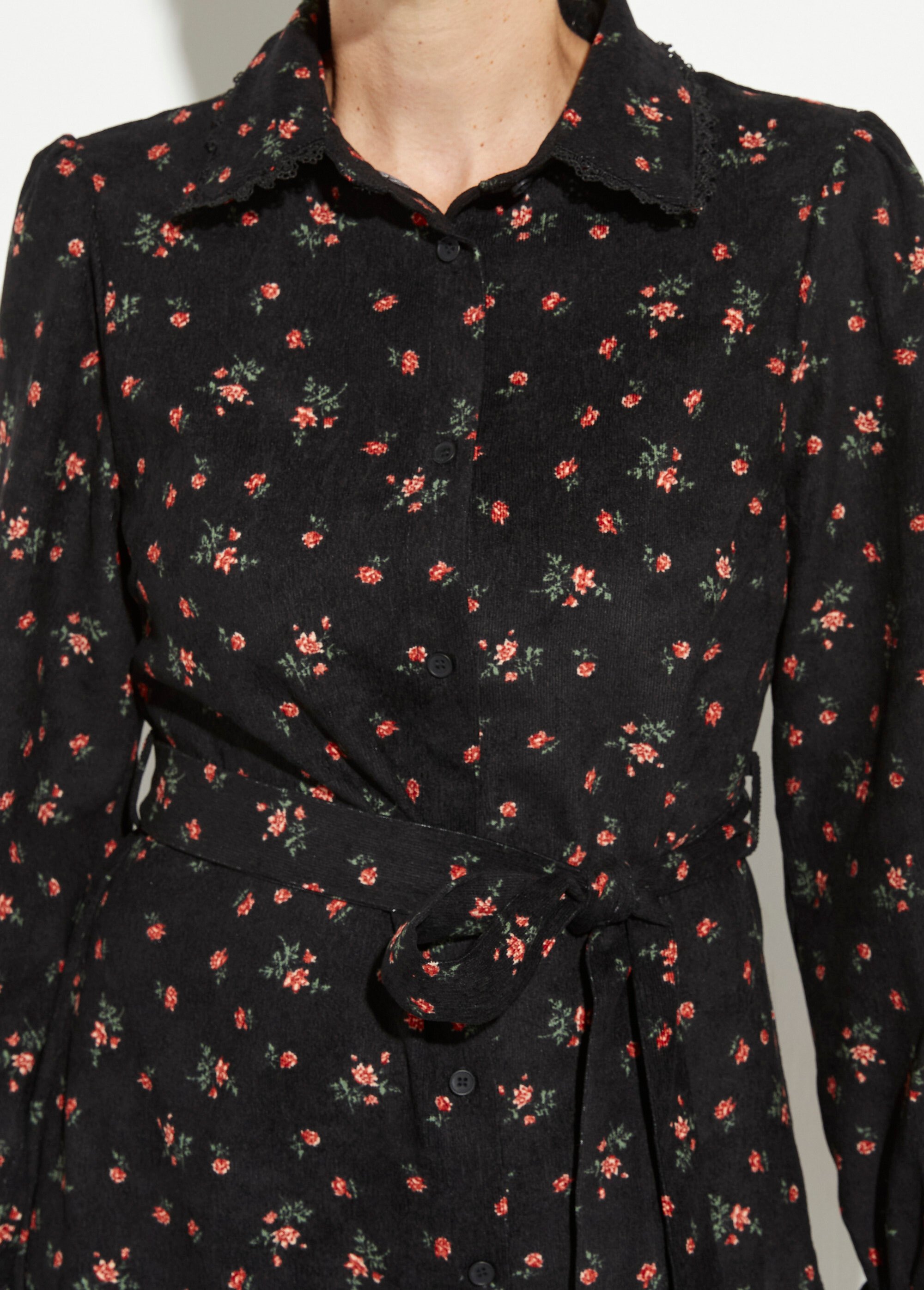 Robe velours milleraies imprimé roses