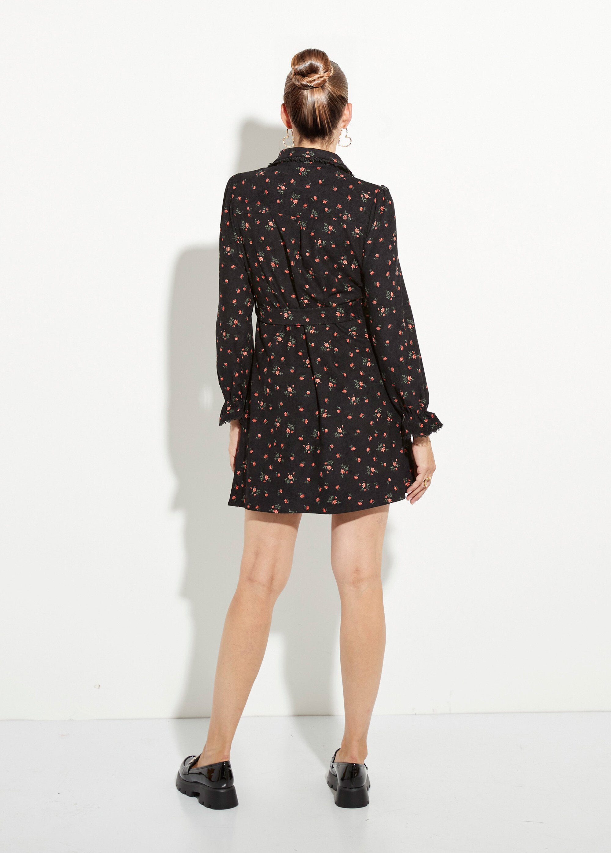 Robe velours milleraies imprimé roses Femme Noir IA-T022 DO1