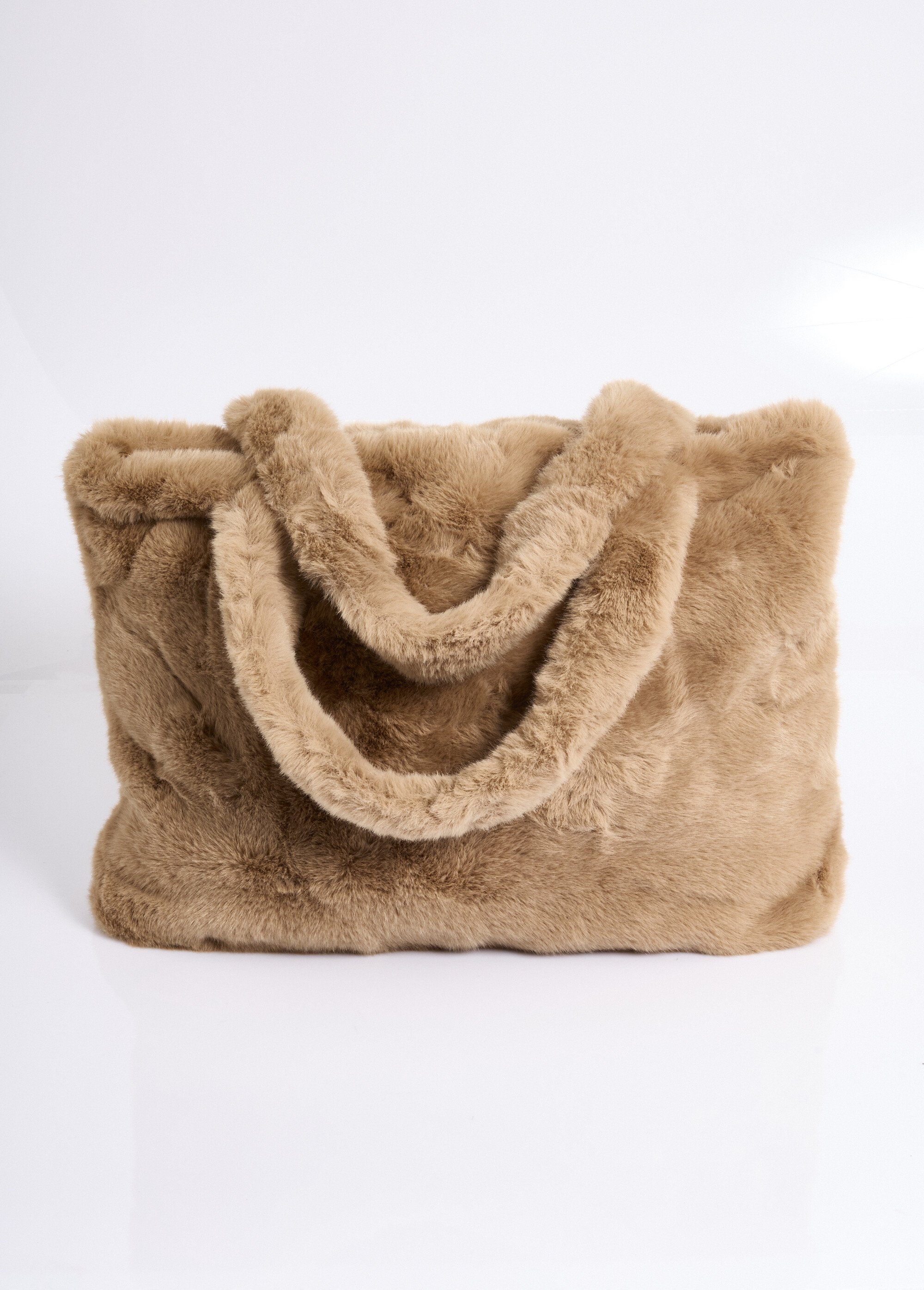 Sac en fausse fourrure avec anses courtes Femme Beige NES180LBW2404 DE2