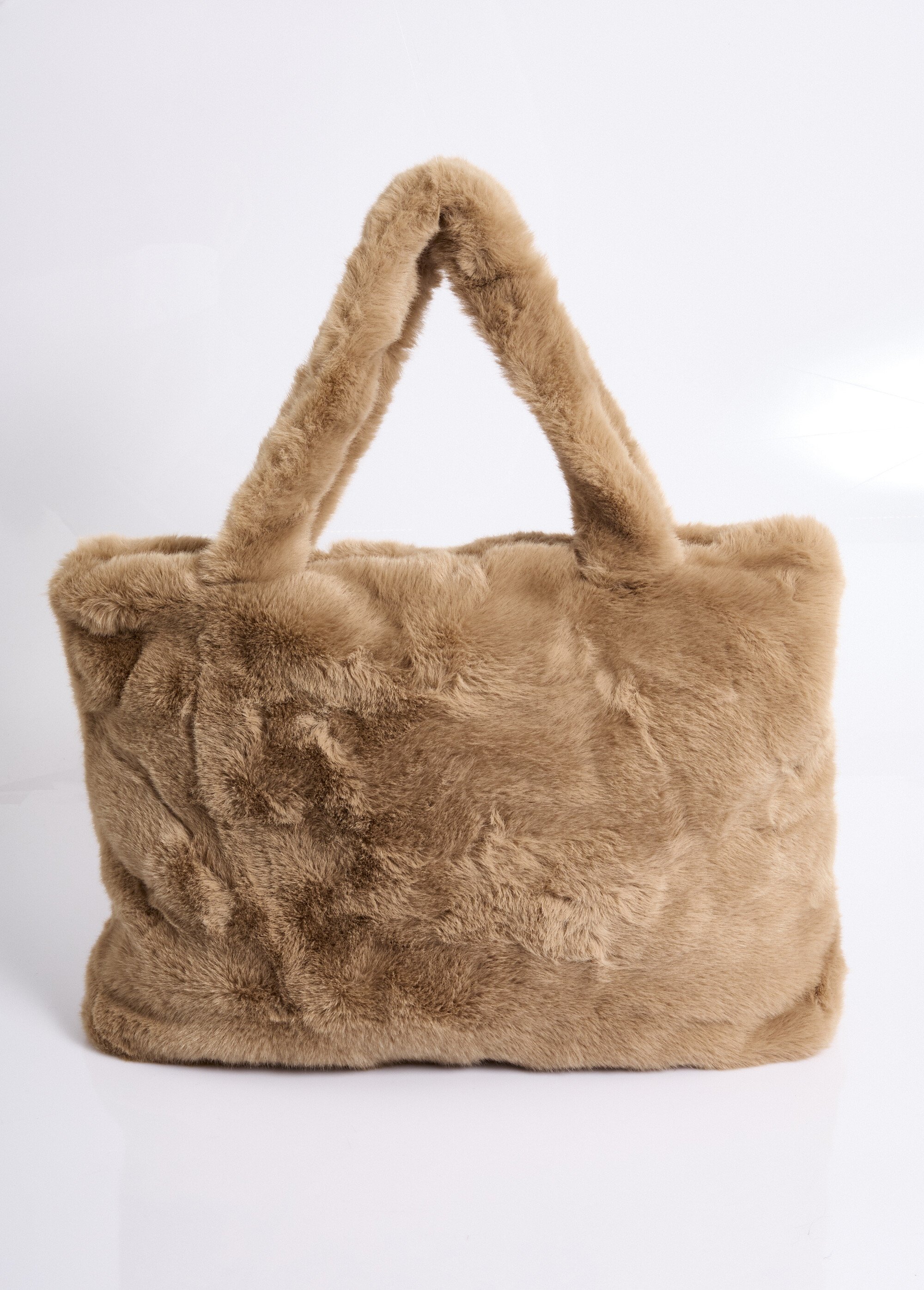Sac en fausse fourrure avec anses courtes Femme Beige NES180LBW2404 FA1