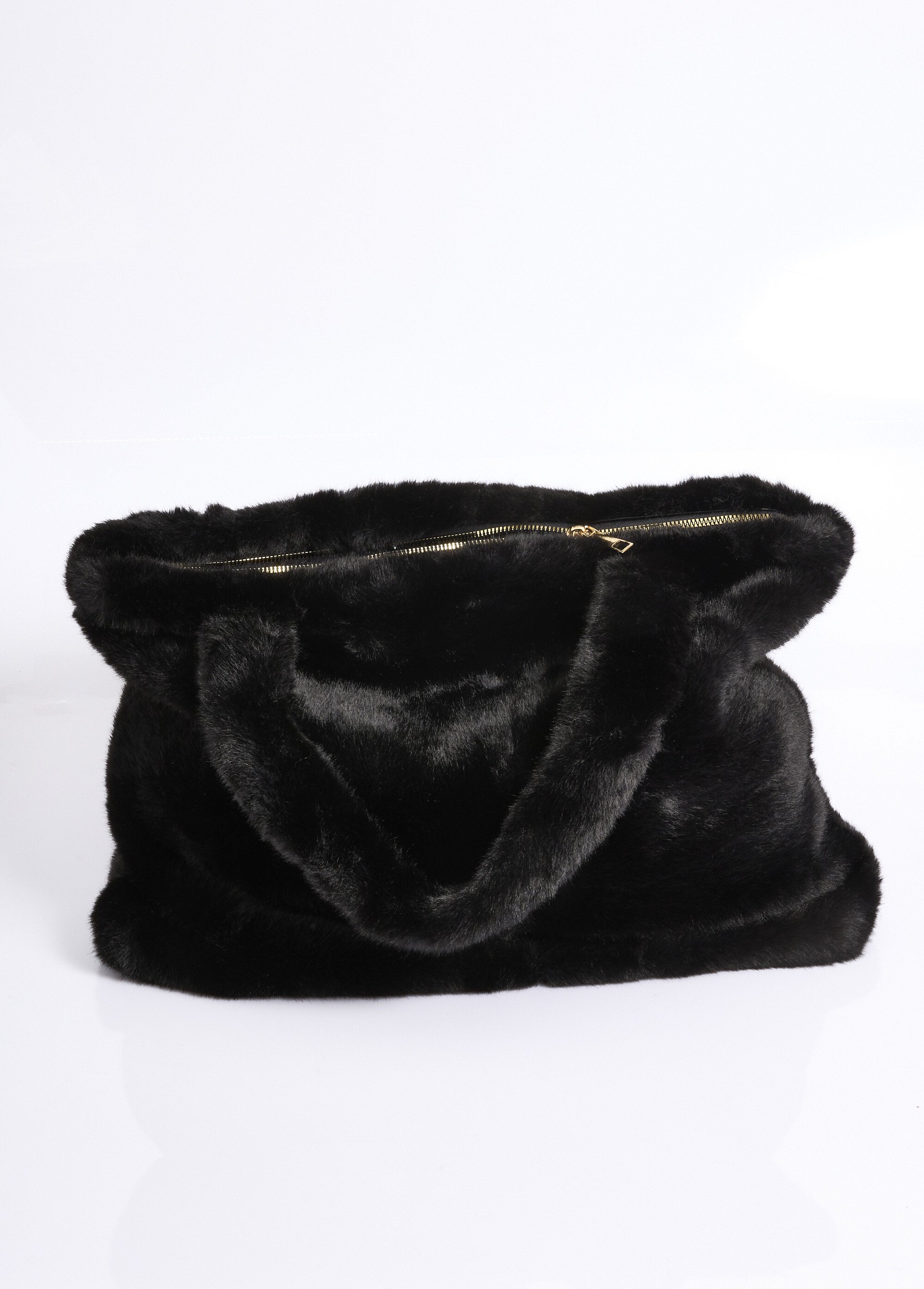 Sac en fausse fourrure avec anses courtes Femme Noir NES180LBW2404 DE1