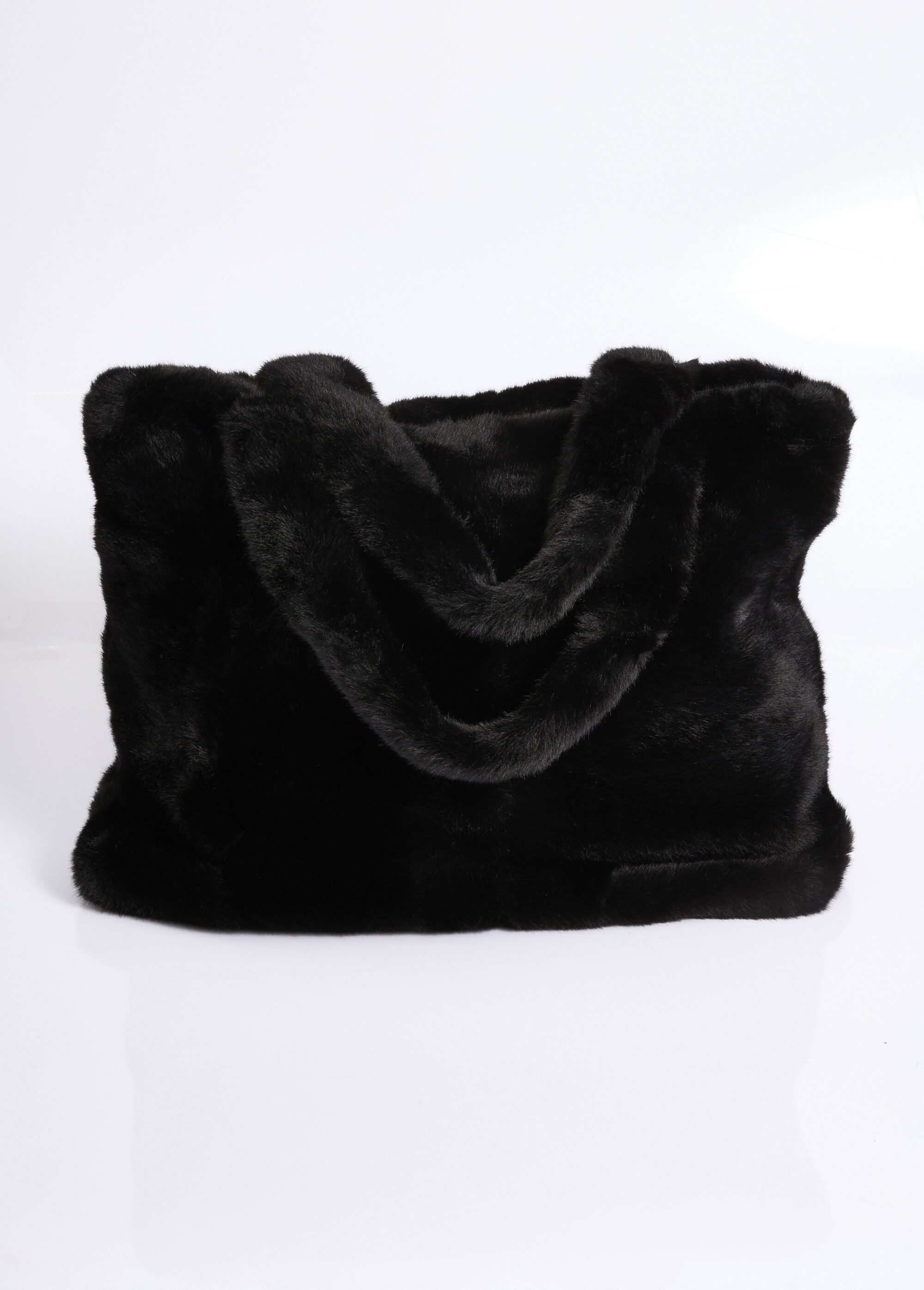 Sac en fausse fourrure avec anses courtes Femme Noir NES180LBW2404 DE2