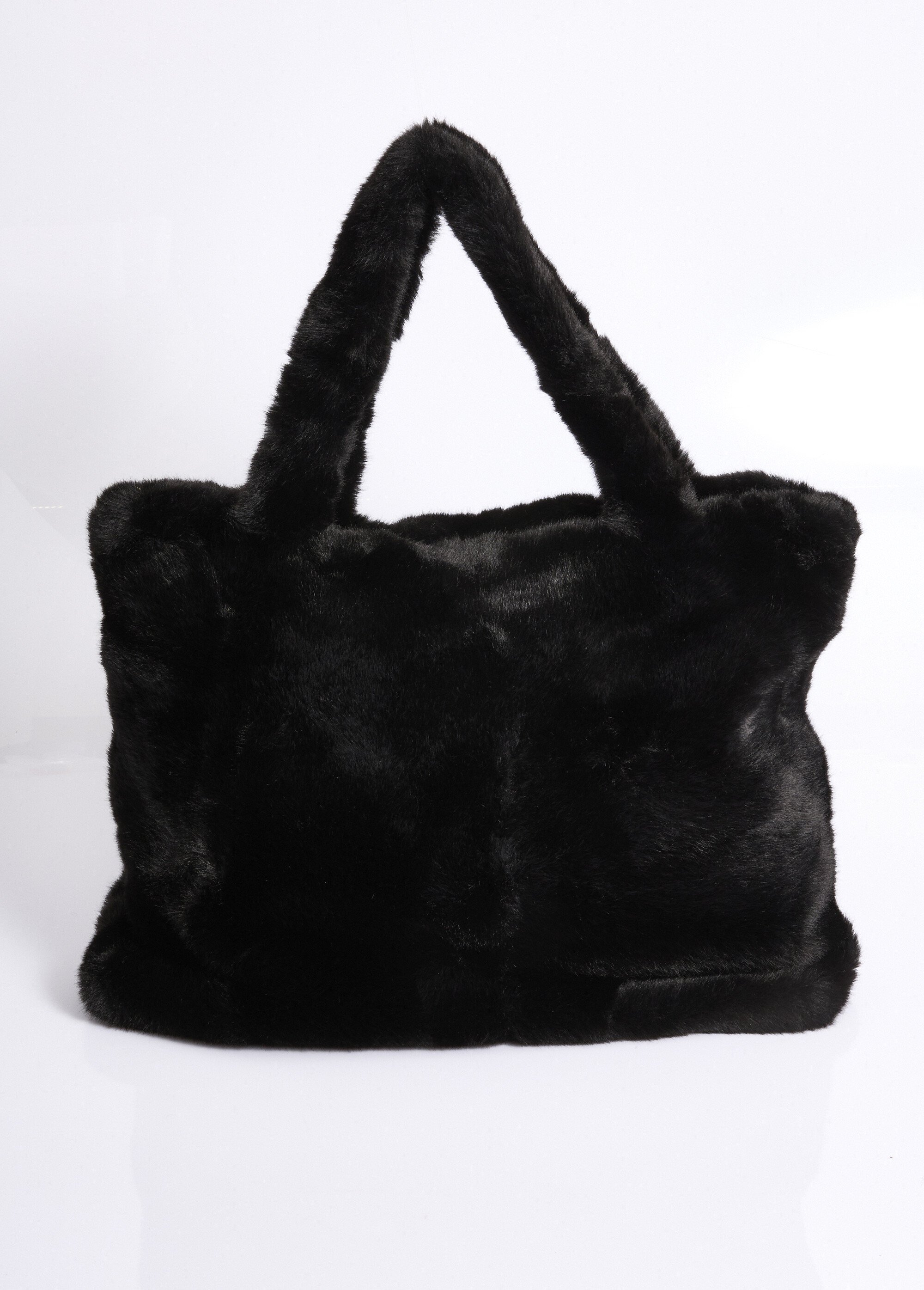 Sac en fausse fourrure avec anses courtes Femme Noir NES180LBW2404 FA1