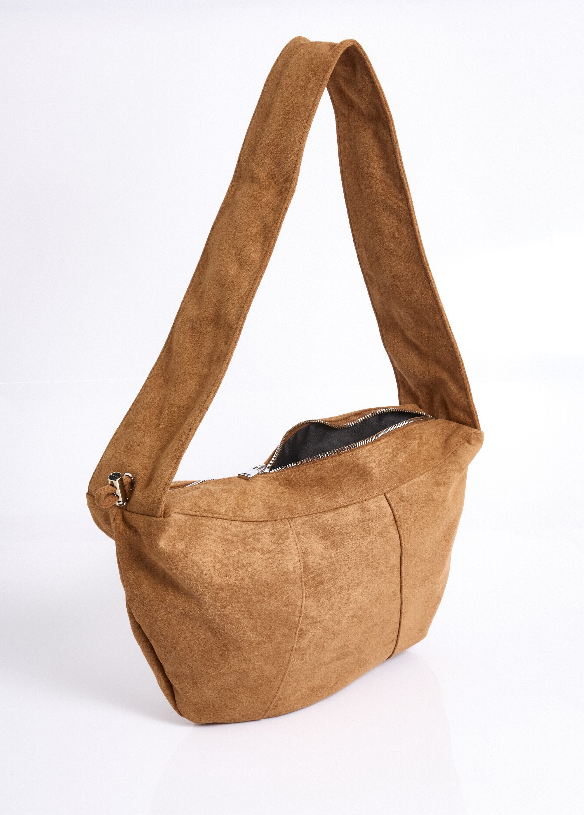 Sac en suédine à bandoulière large Femme Beige NES180LBW2503 DE1