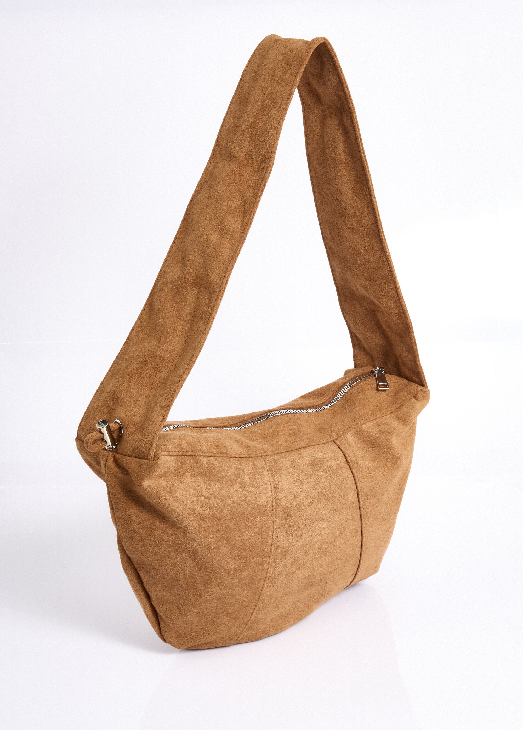 Sac en suédine à bandoulière large Femme Beige NES180LBW2503 FA1