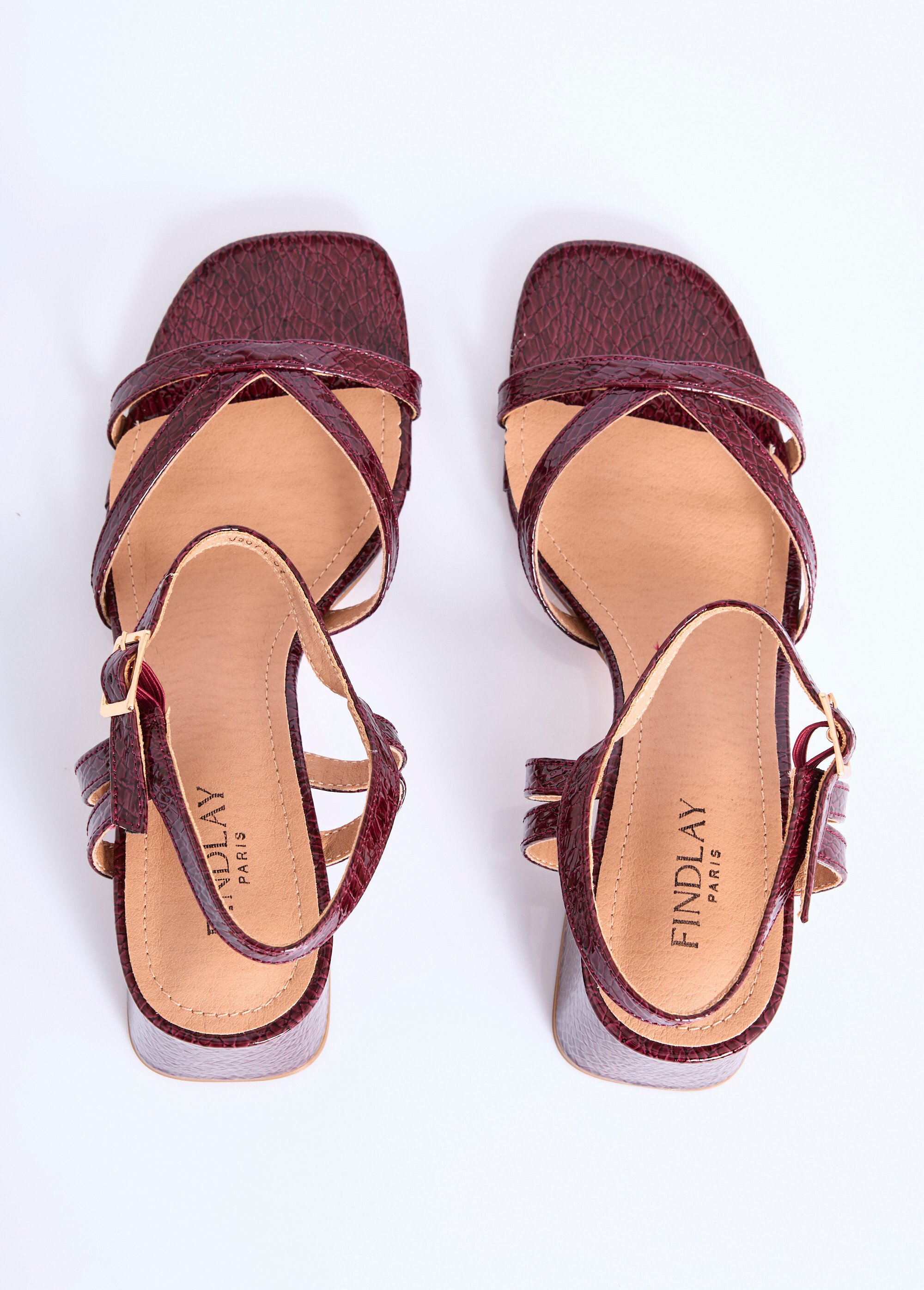 Sandales vernies à talon motif reptile Femme VERNIS BORDEAUX COVJS674 OV1