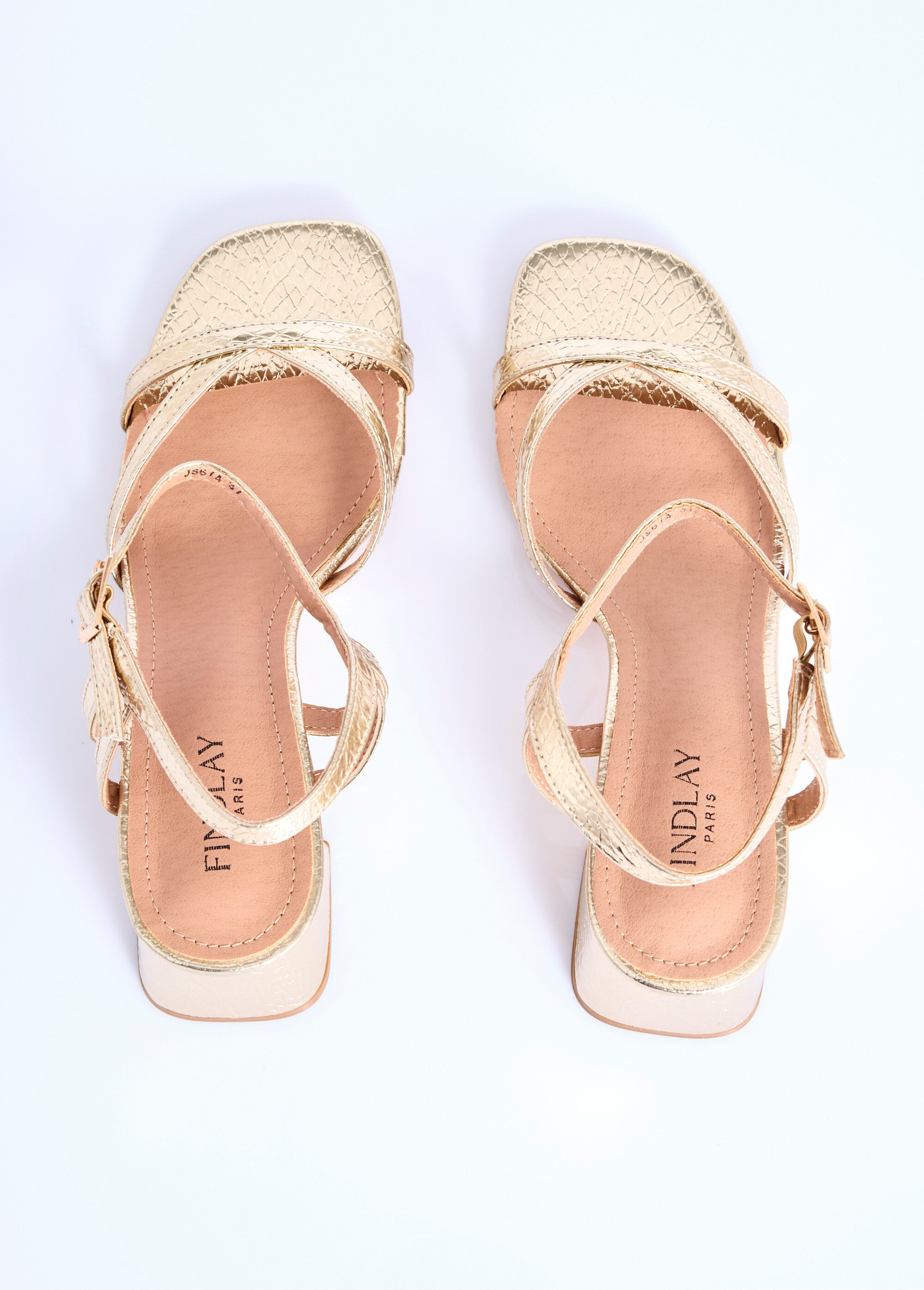 Sandales vernies à talon motif reptile Femme Doré COVJS674 OV1