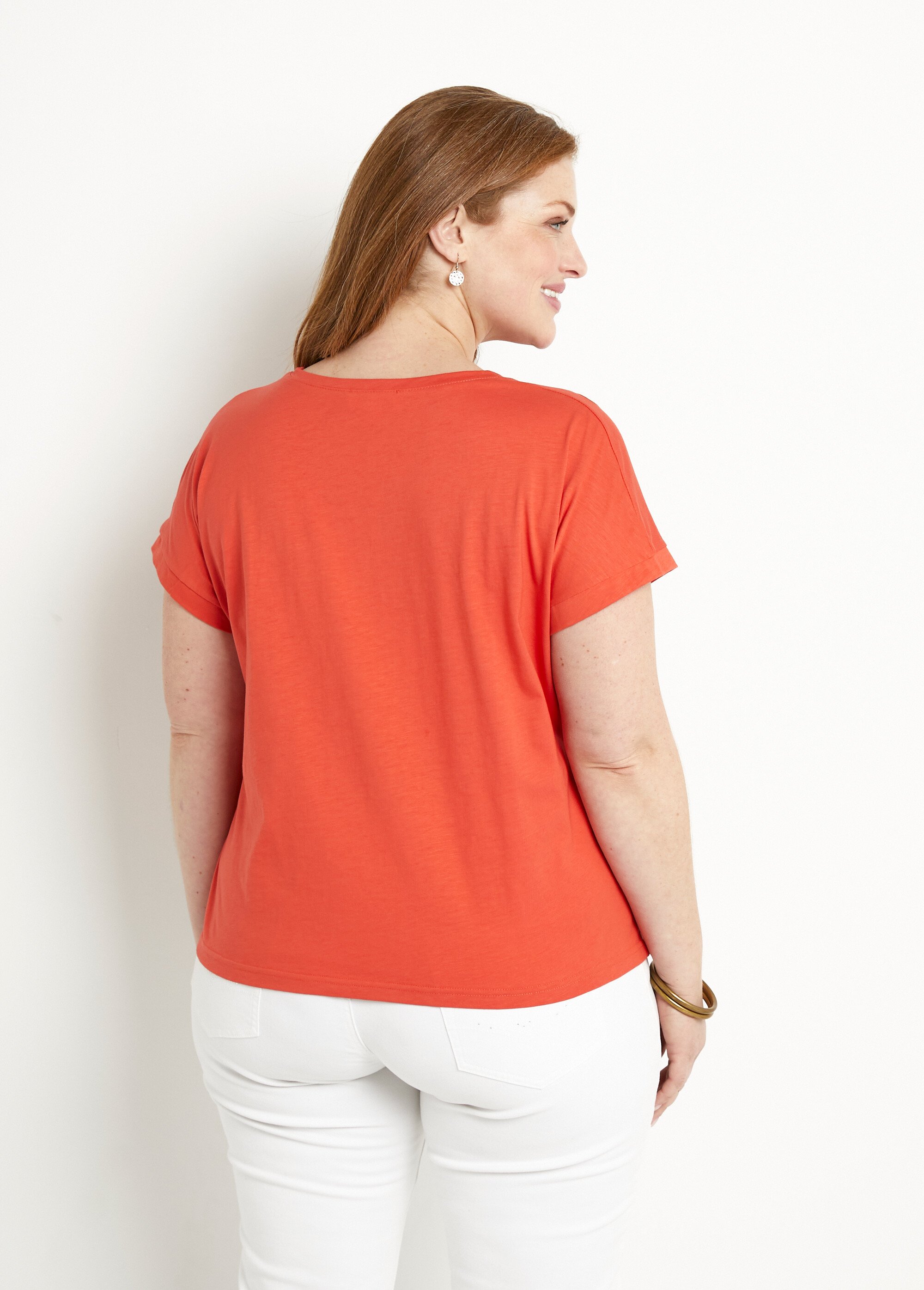 T-shirt court uni brodé ajouré manches courtes