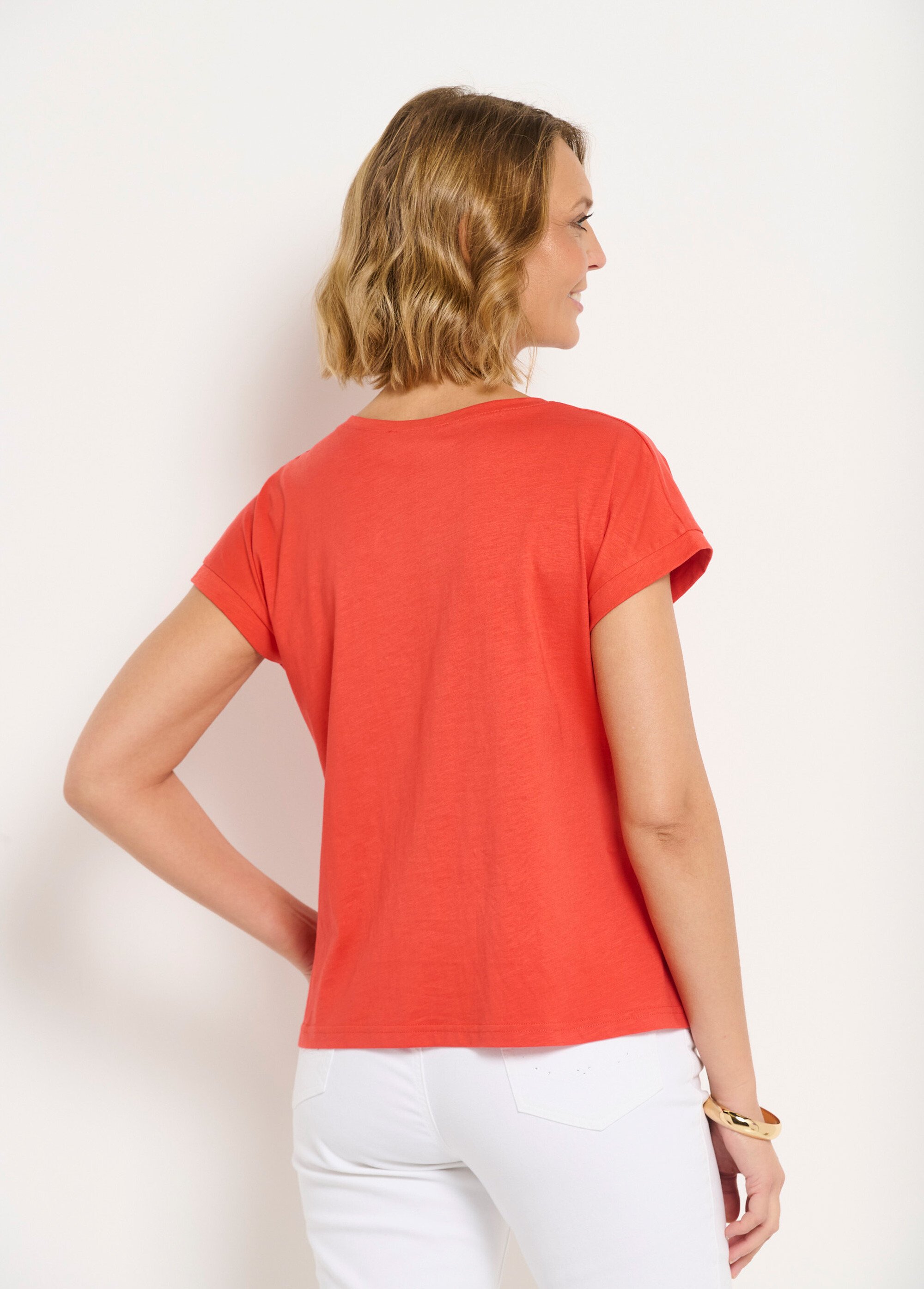 T-shirt court uni brodé ajouré manches courtes