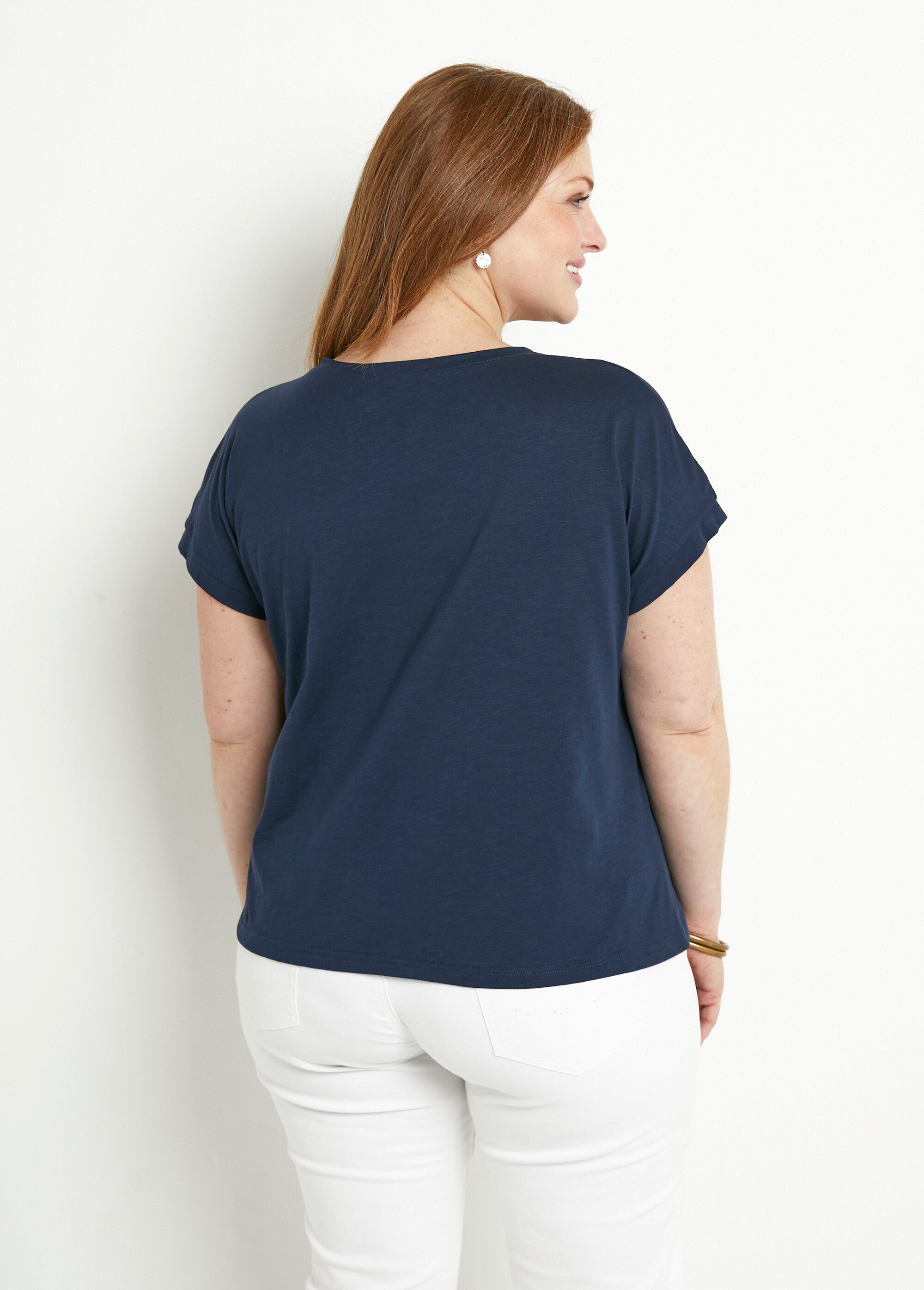 T-shirt court uni brodé ajouré manches courtes