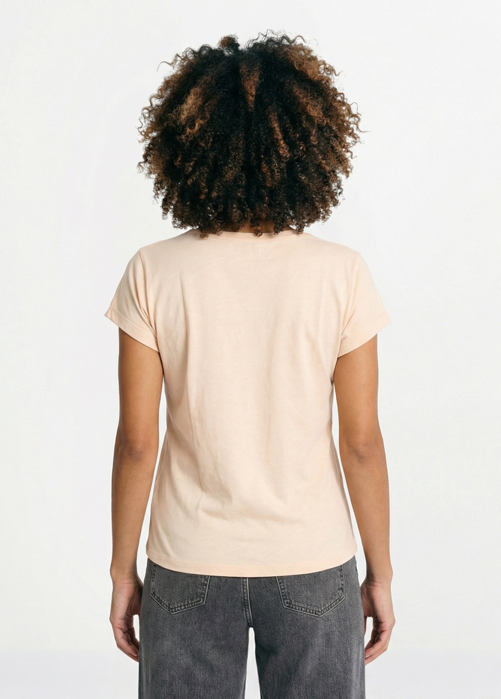 T-shirt court uni brodé ajouré manches courtes Femme Beige CLEYA DO1