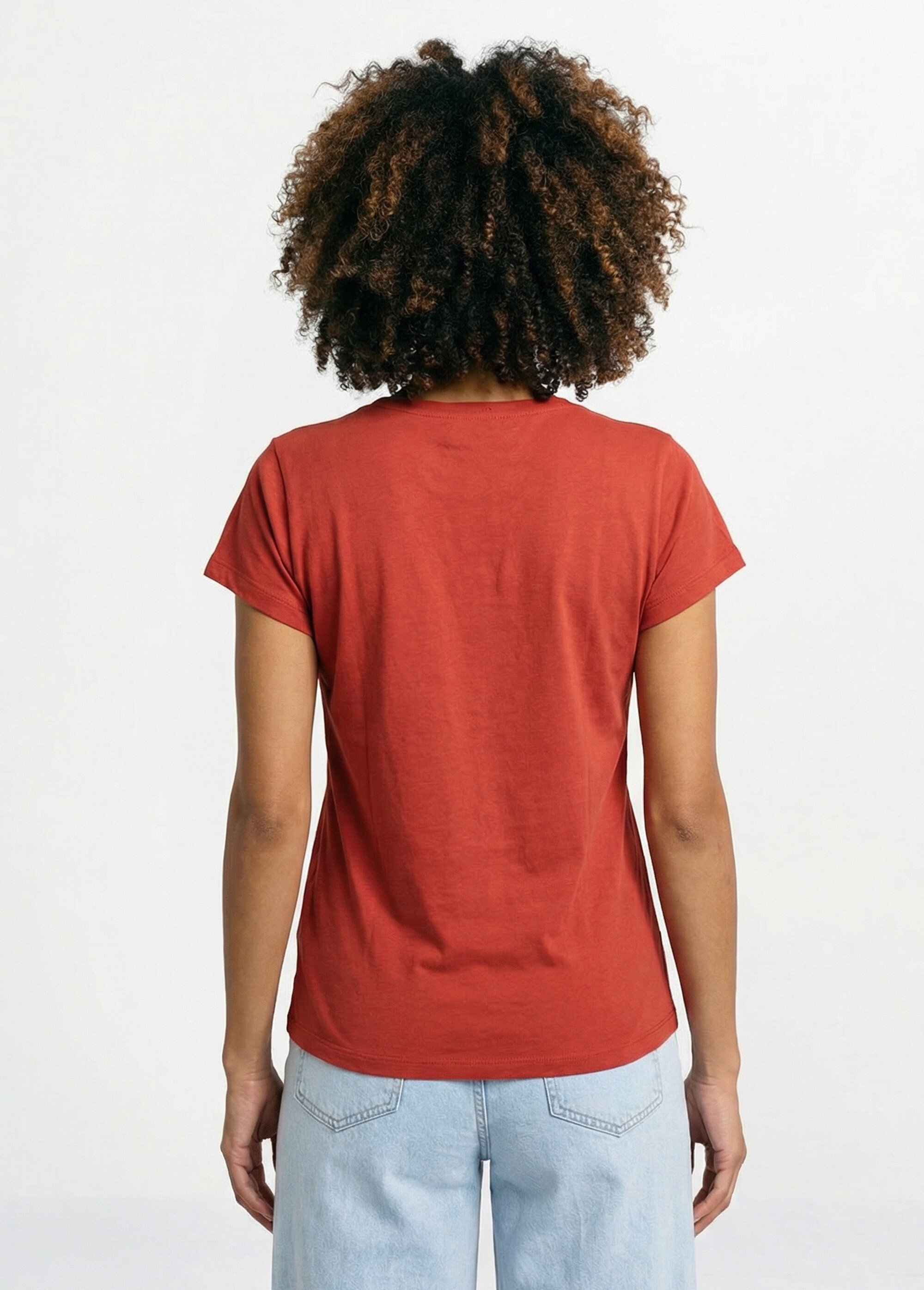 T-shirt court uni brodé ajouré manches courtes Femme Rouge CLEYA DO1