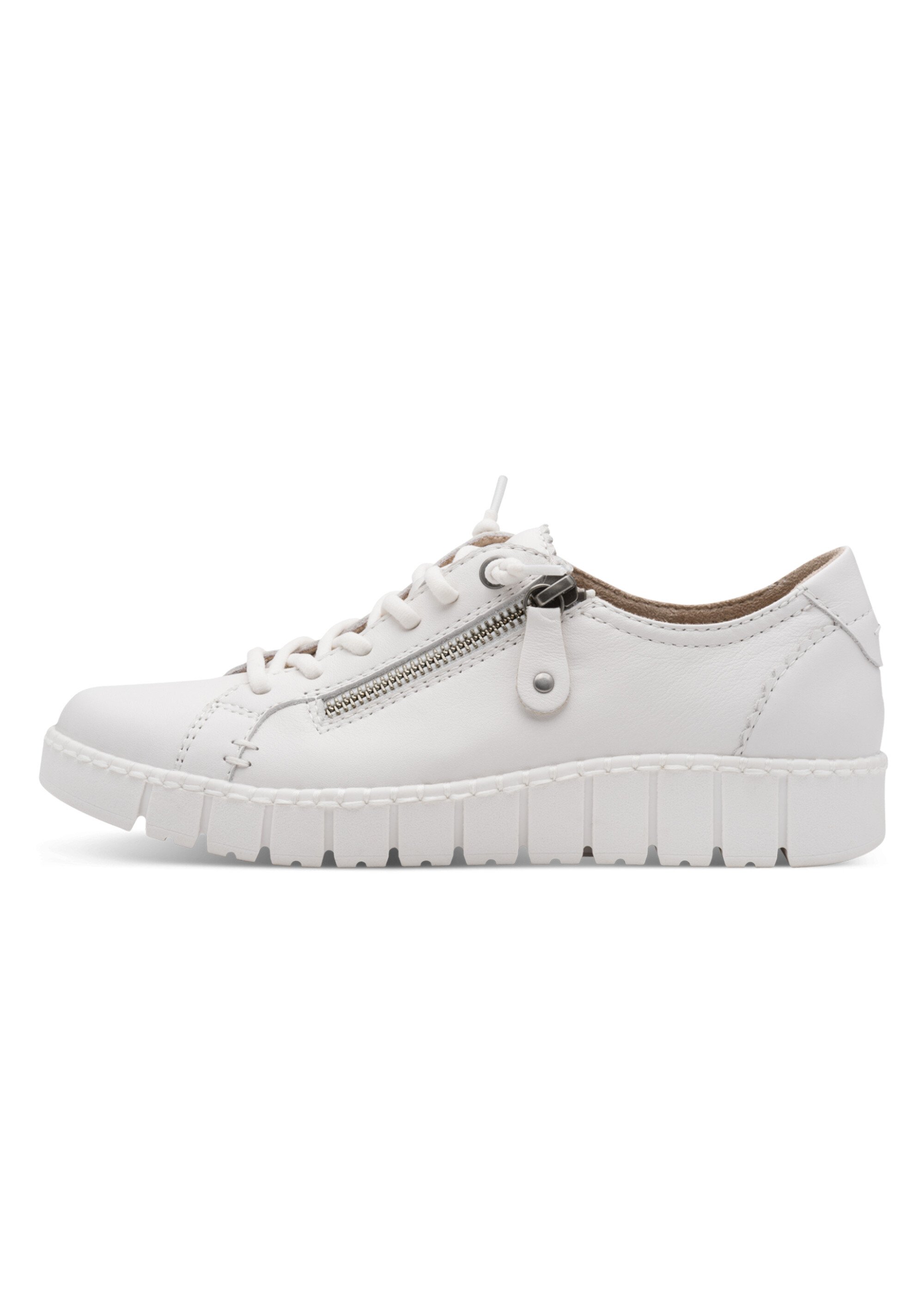 Baskets monochromes avec lacets et zip Femme Blanc JAN-82370446 GA1