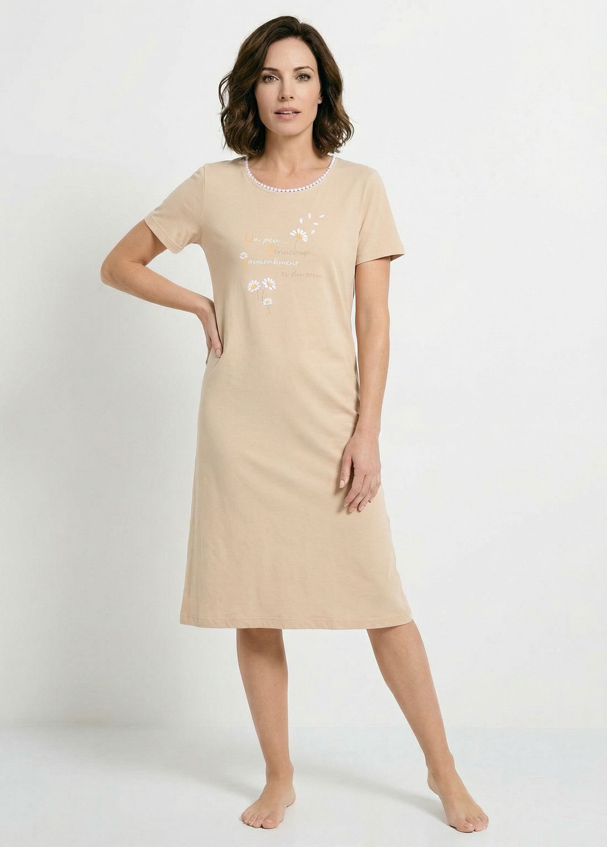 Chemise de nuit courte coton forme T-shirt Femme Beige SUNNY FA1