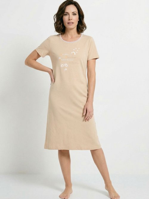 Chemise de nuit courte coton forme T-shirt Femme Beige SUNNY FA1